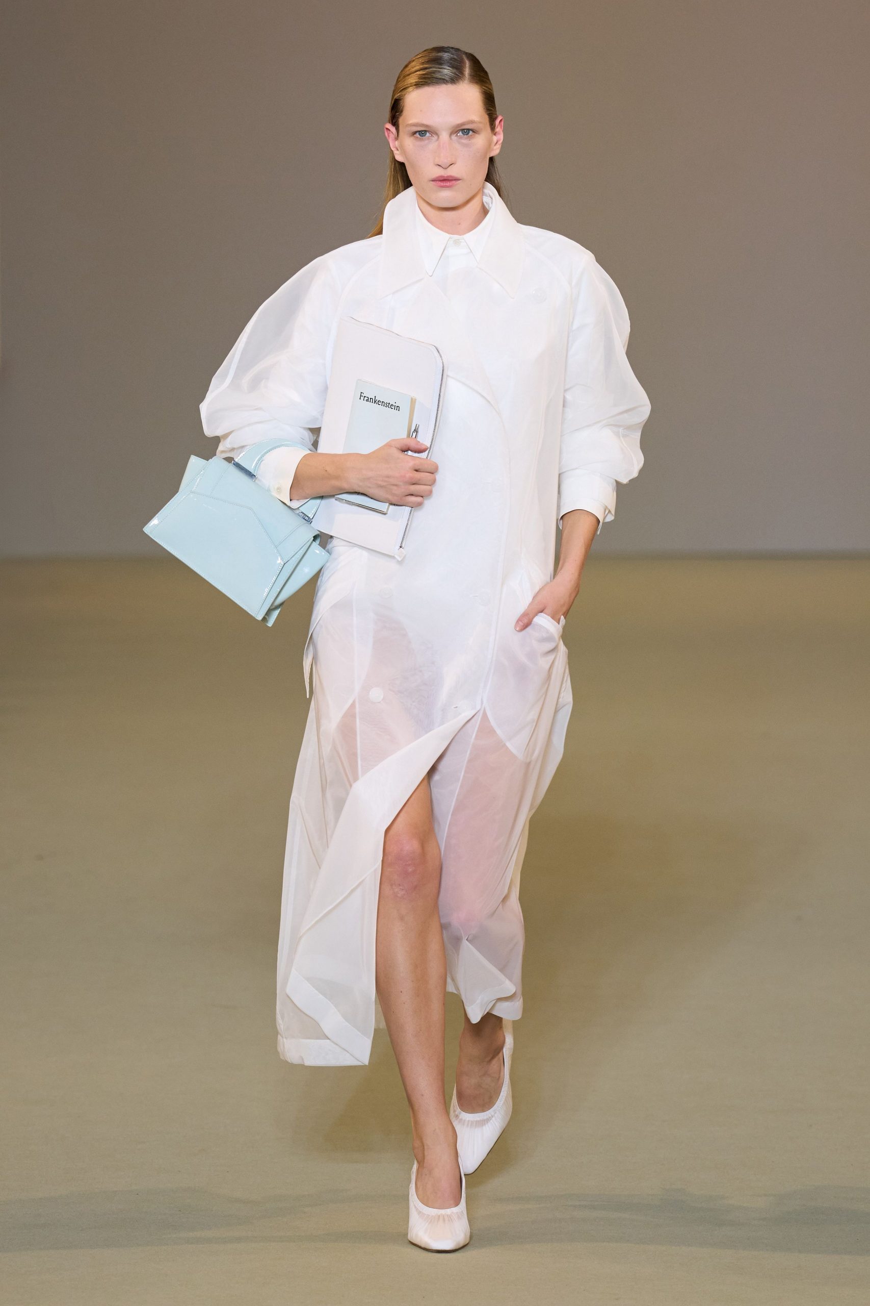 white cotton long-sleeve collared relaxed layered sheer dress