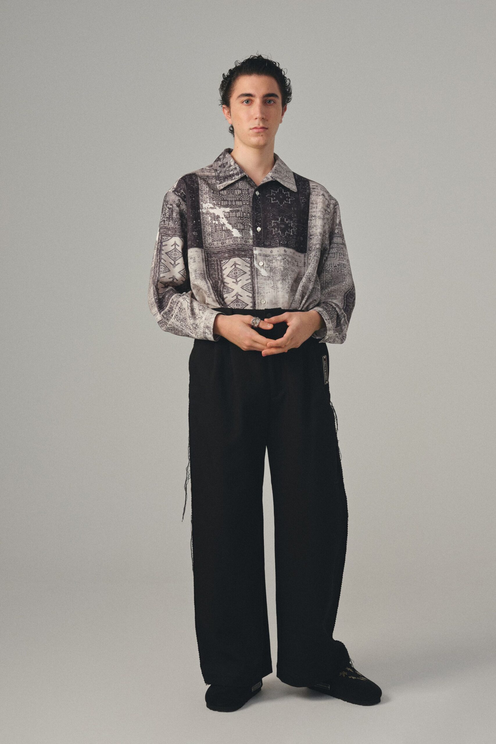 patchwork scarf-print button-up shirt