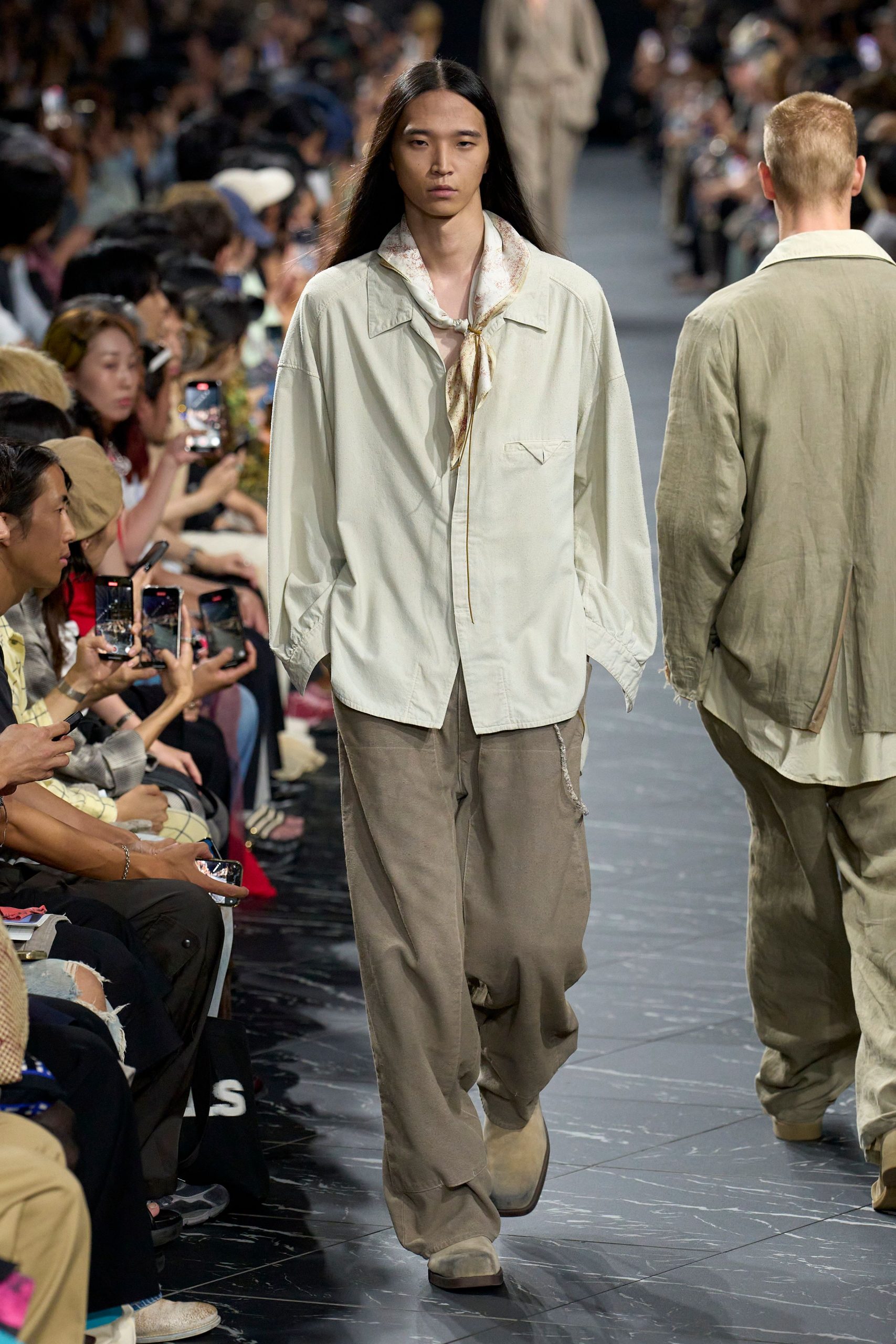 relaxed white shirt beige pants