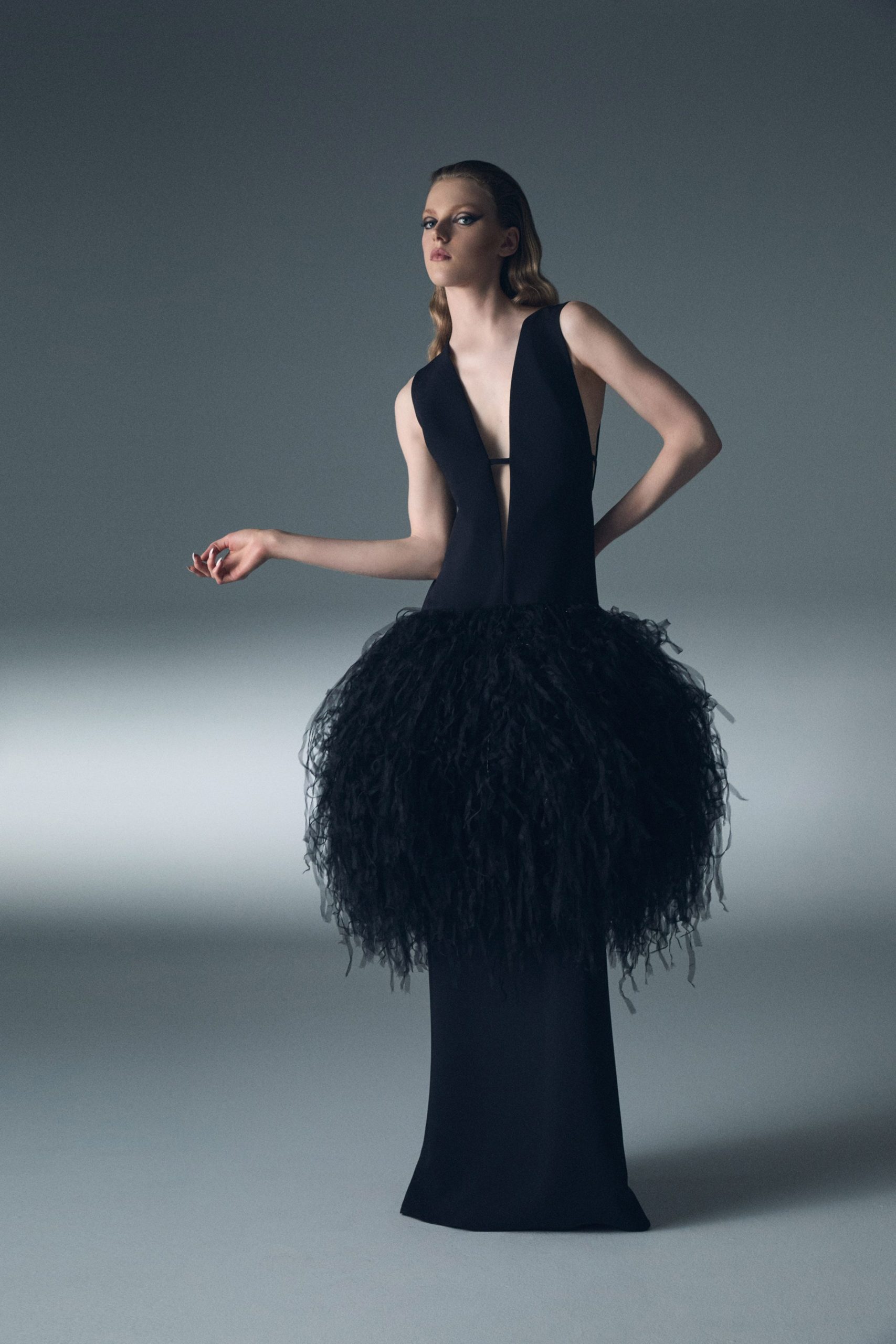 black silk sleeveless gown