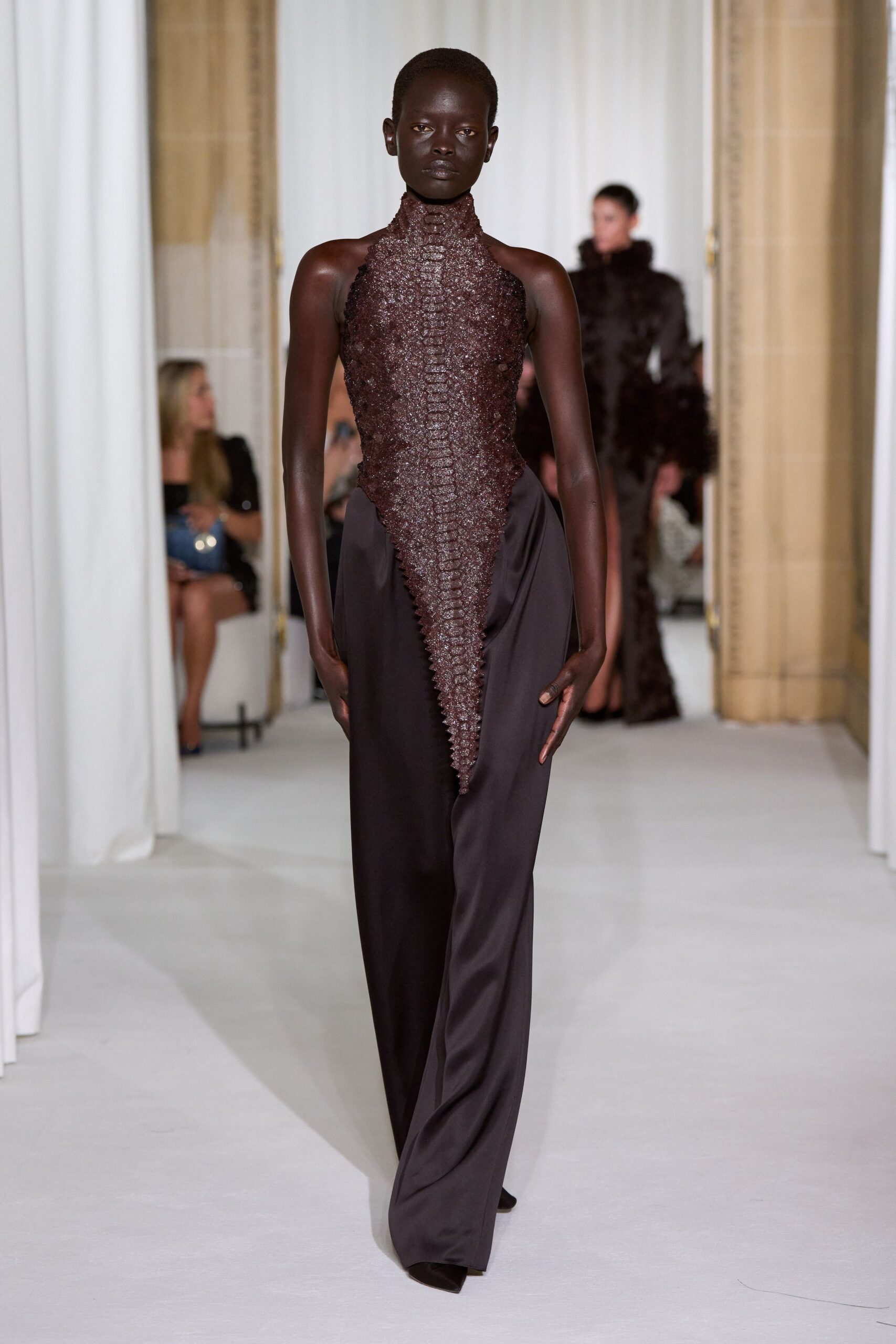 black red silk sleeveless gown