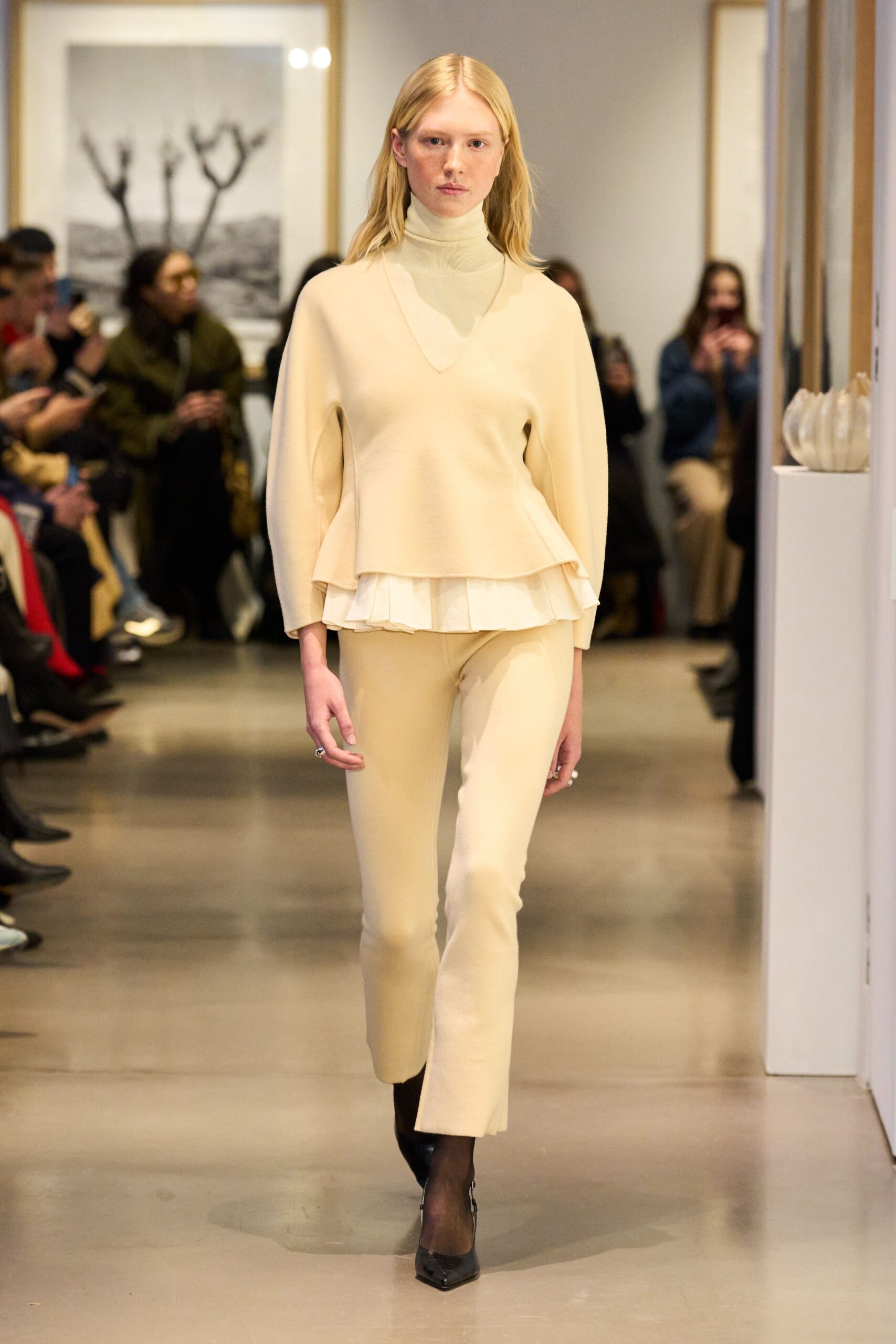 beige fitted top and pants