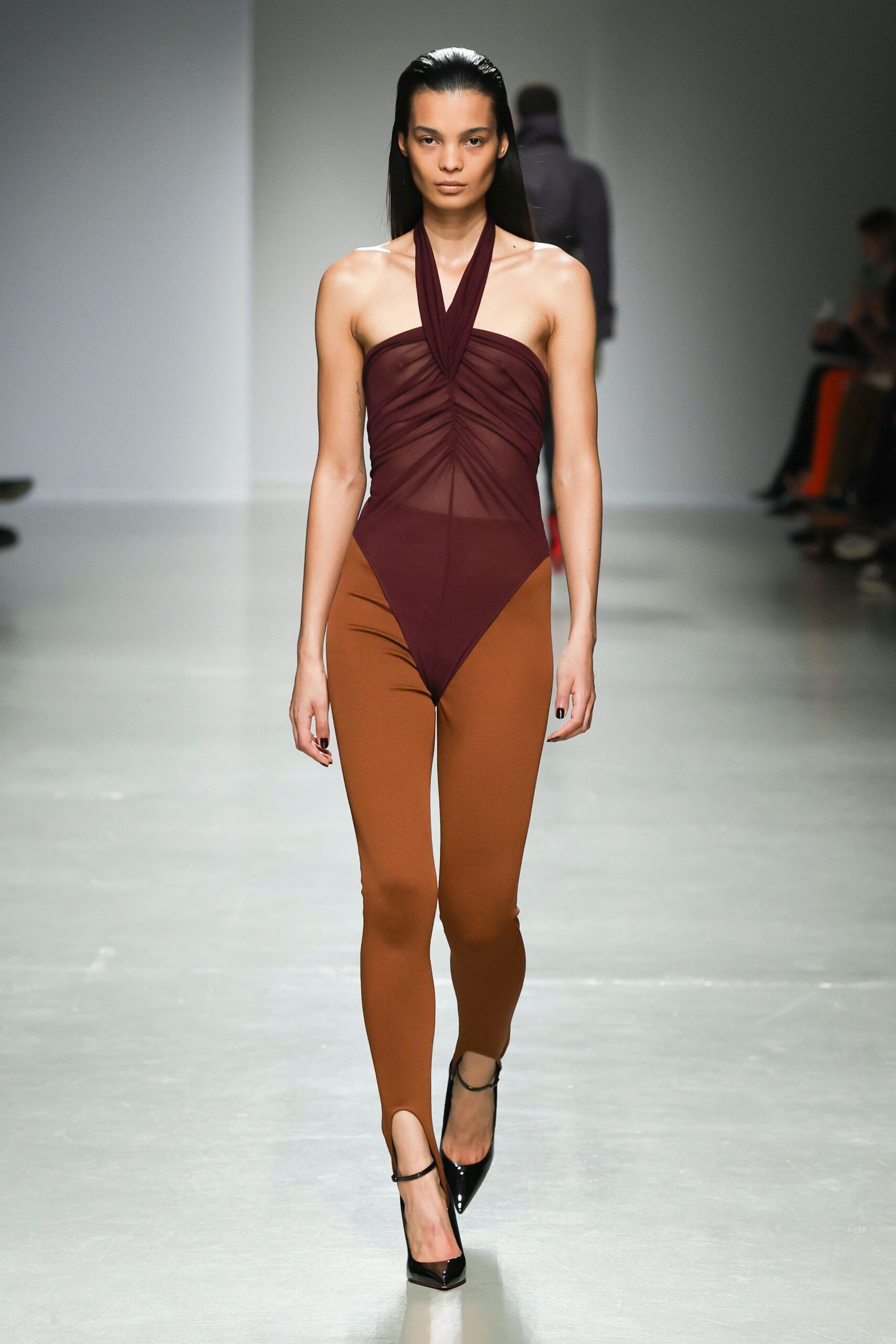 brown cotton fitted leggings