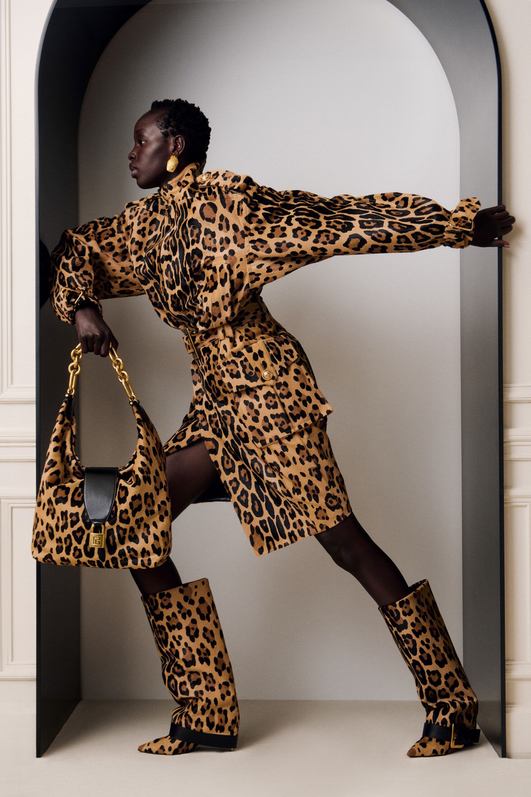 brown leather animal-print bag