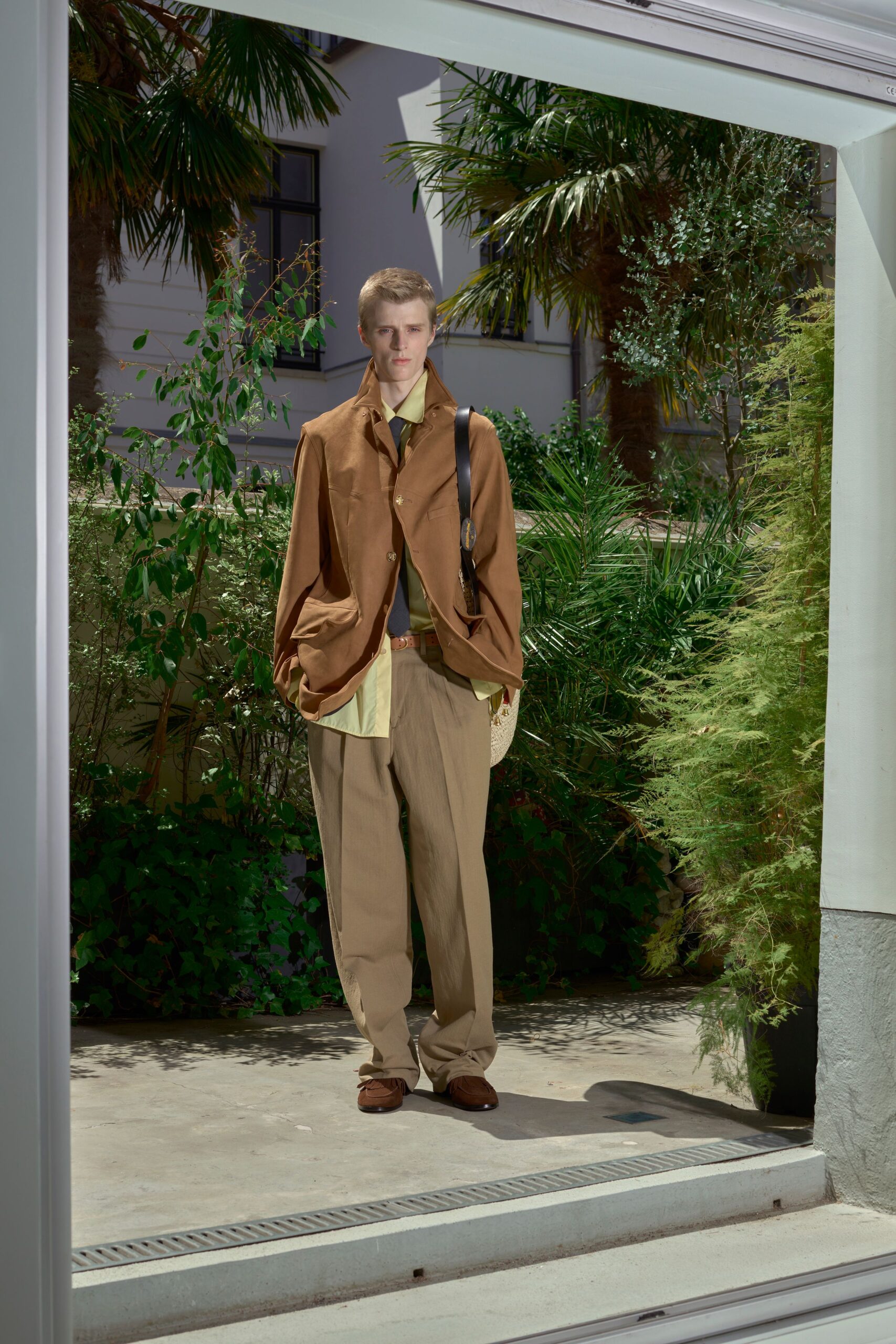 brown suede long-sleeve collared oversized pockets textured jacket