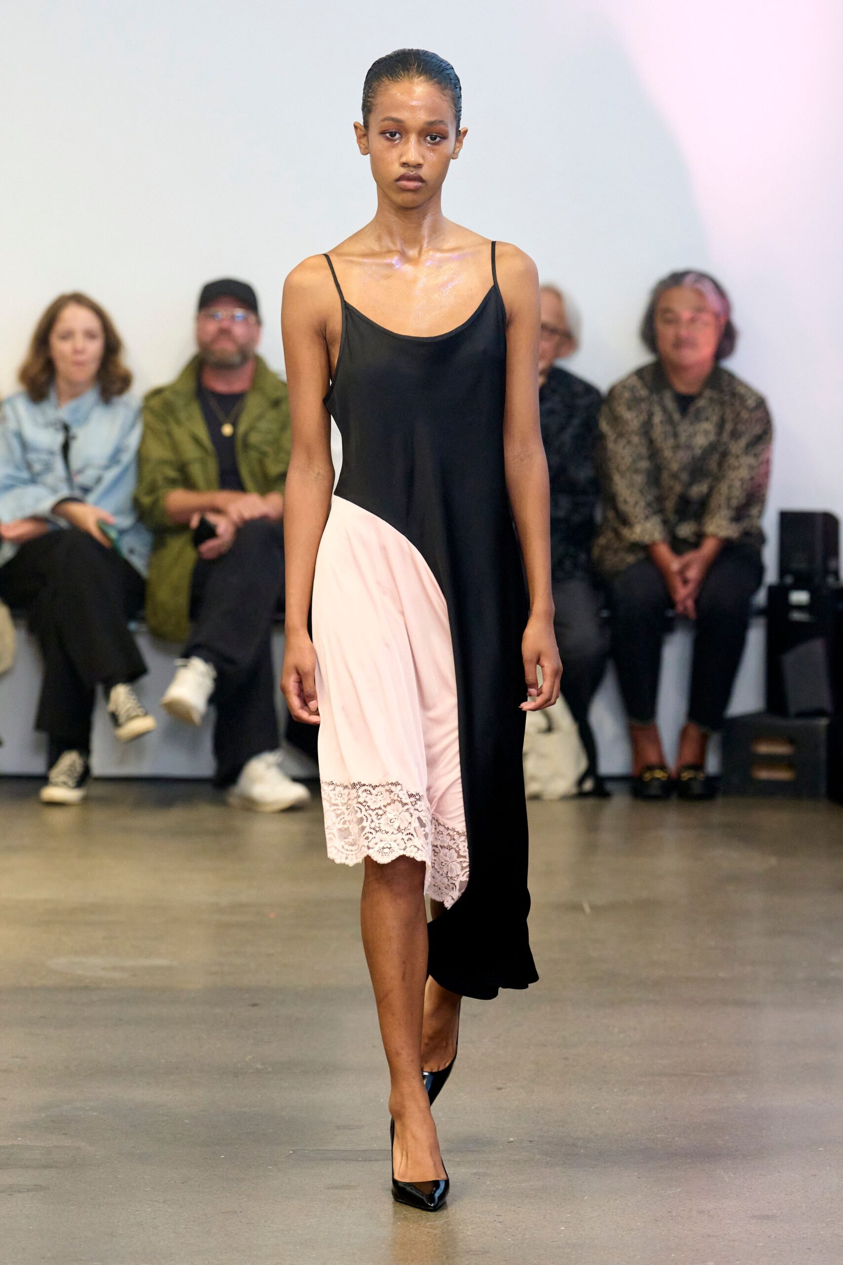 black silk sleeveless scoop-neck relaxed draped layered dress