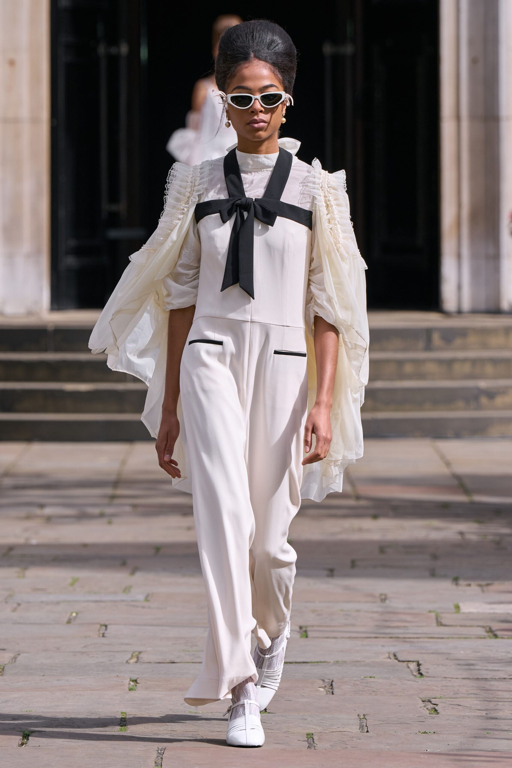 white silk sleeveless relaxed draped cape
