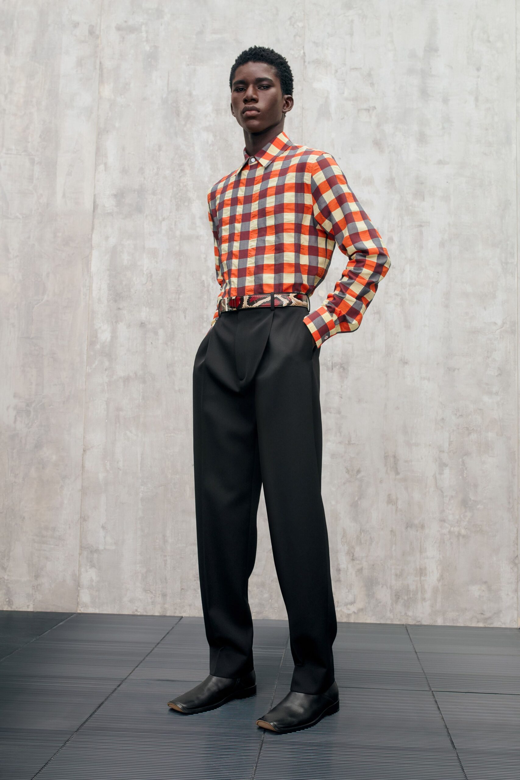 checked shirt and relaxed pants