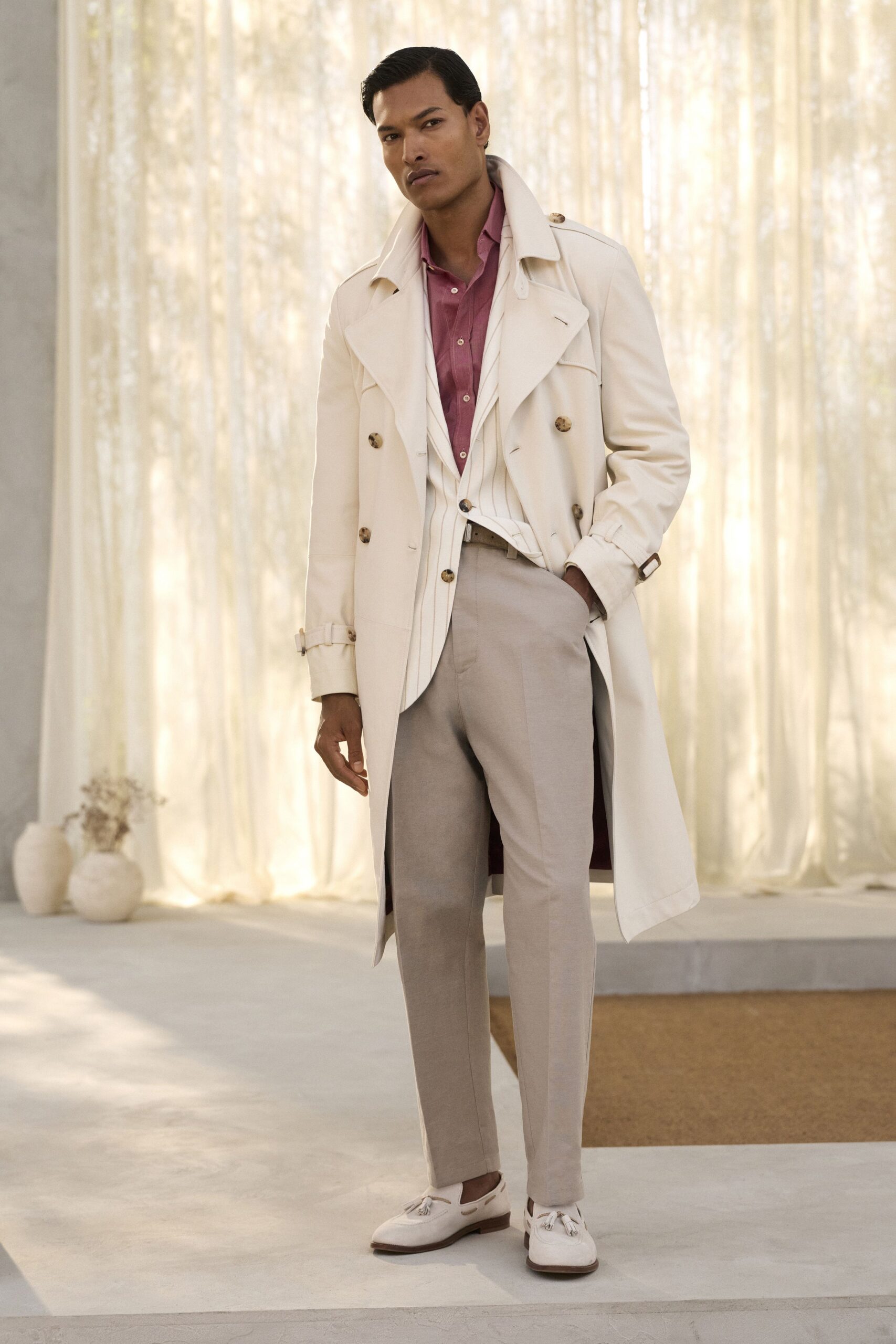 pink cotton long-sleeve collared tailored buttoned shirt