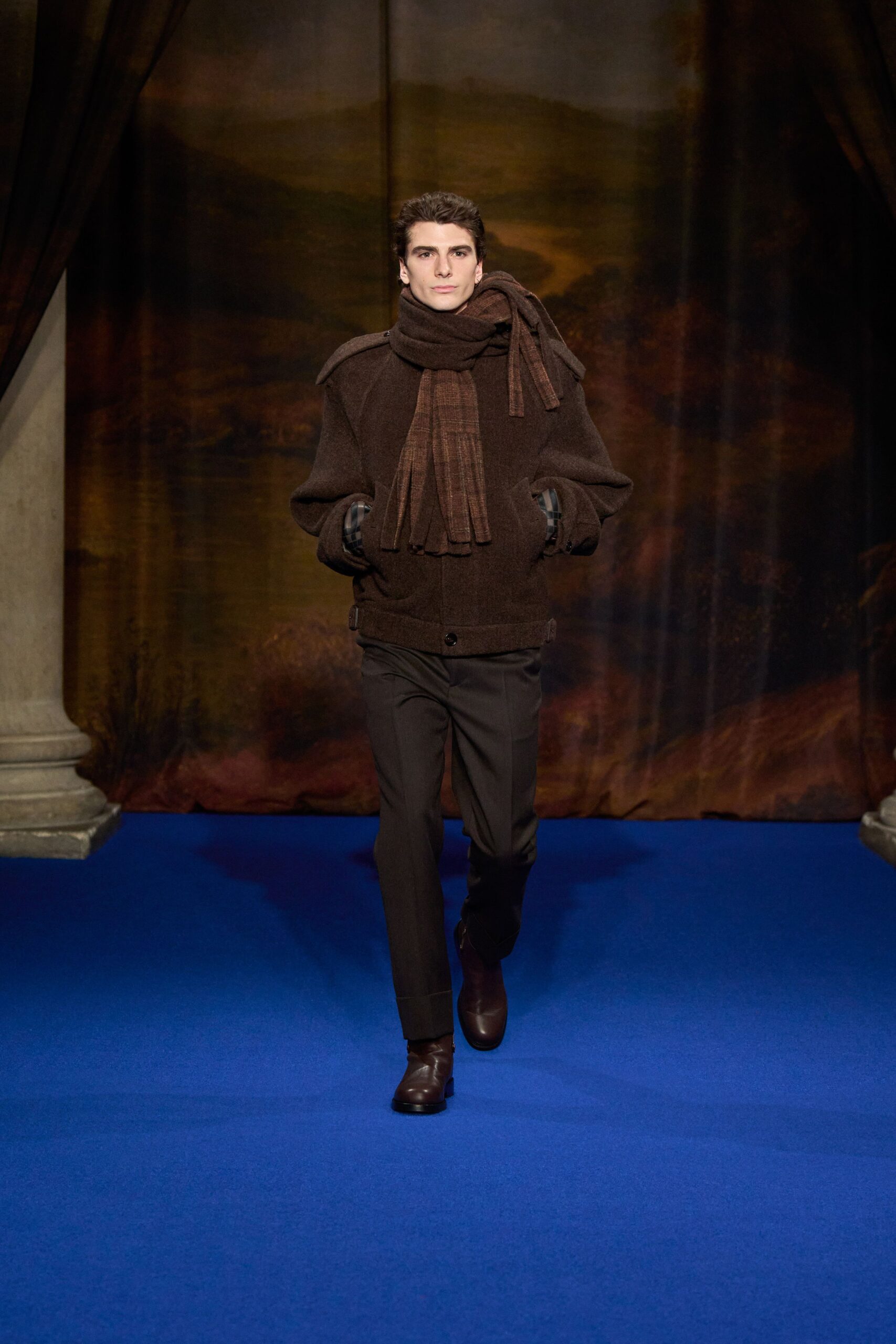 brown wool jacket with scarf