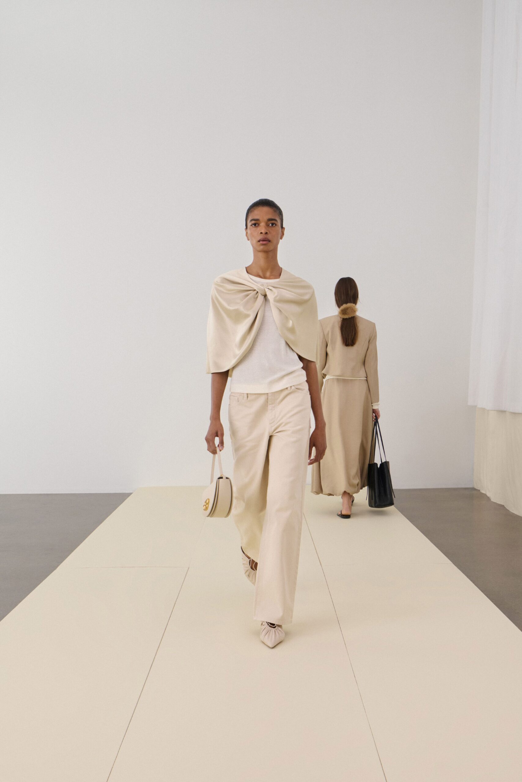 beige silk structured cape