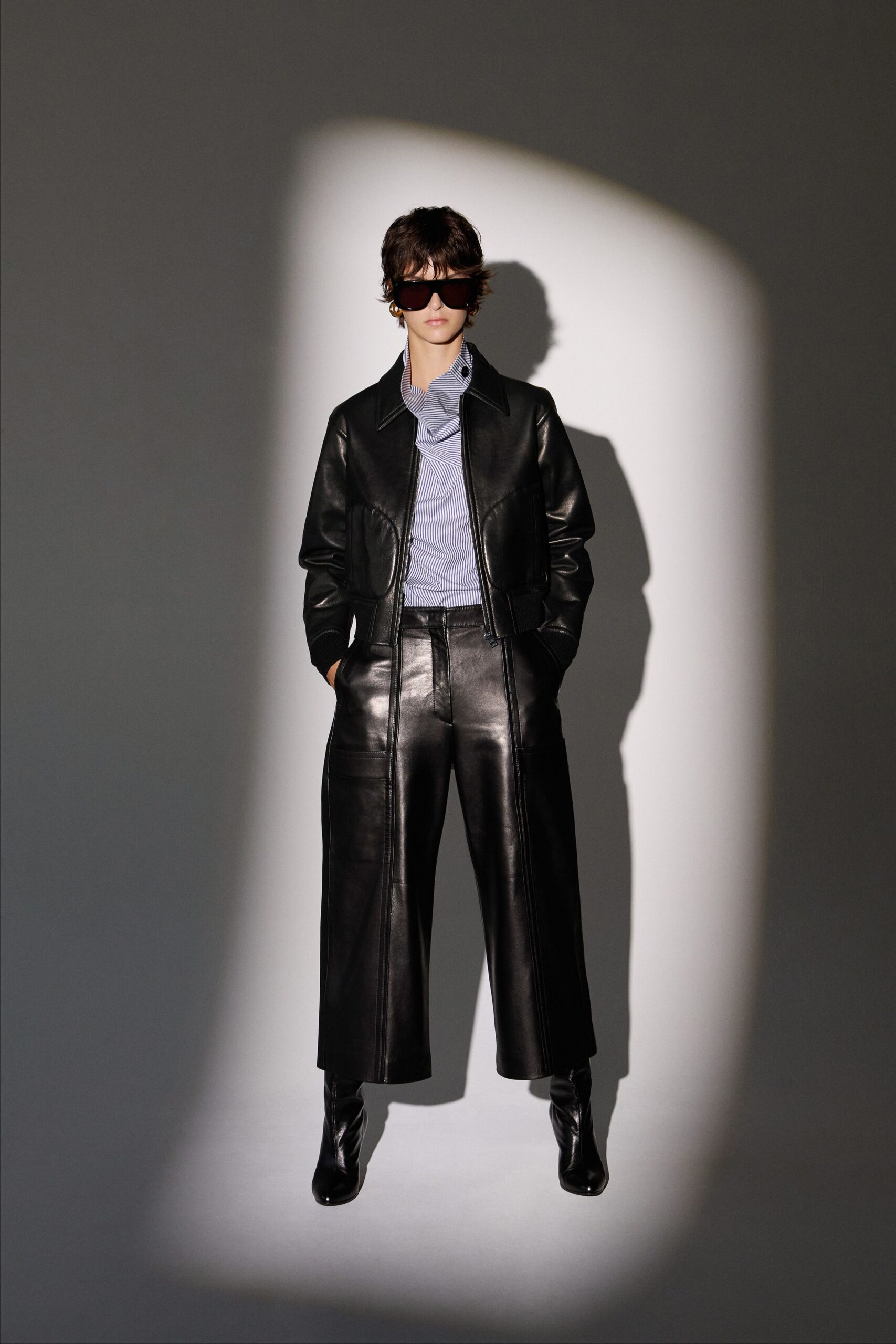 black leather jacket and pants