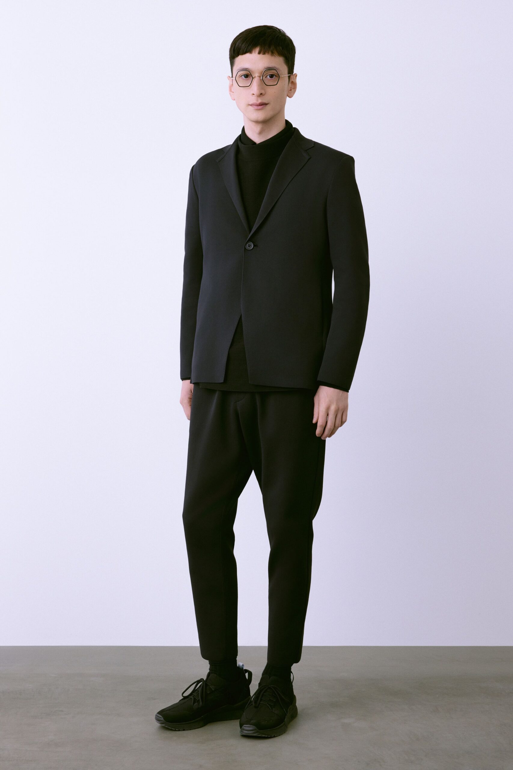 black neoprene blazer and pants
