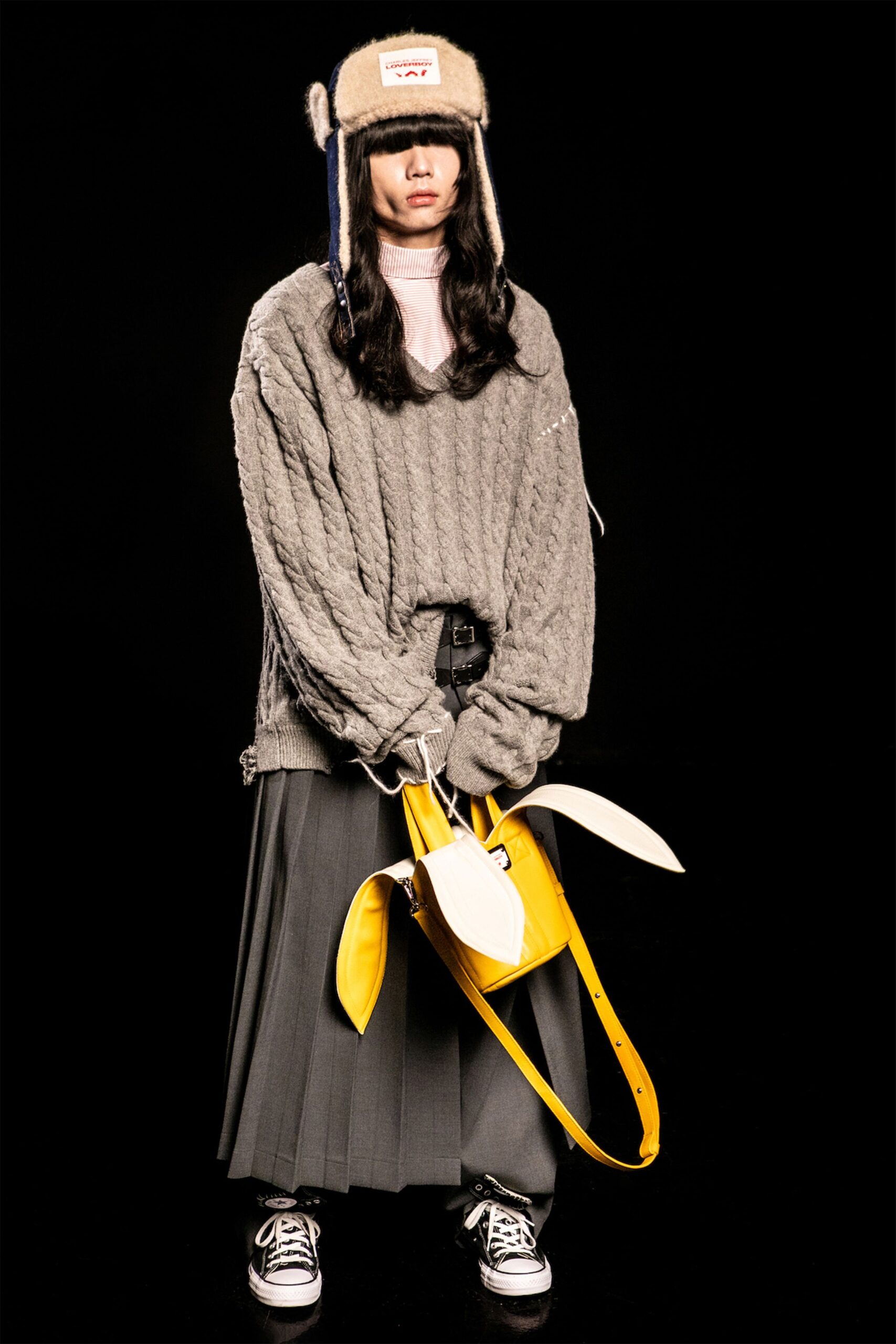 gray wool long-sleeve collared oversized sweater