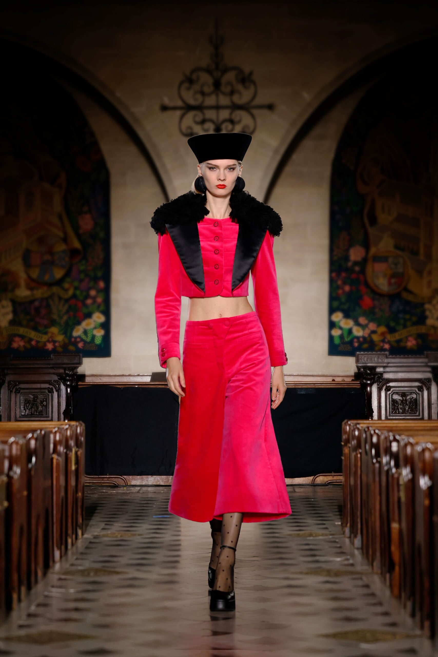 pink velvet long-sleeve collared fitted buttoned jacket