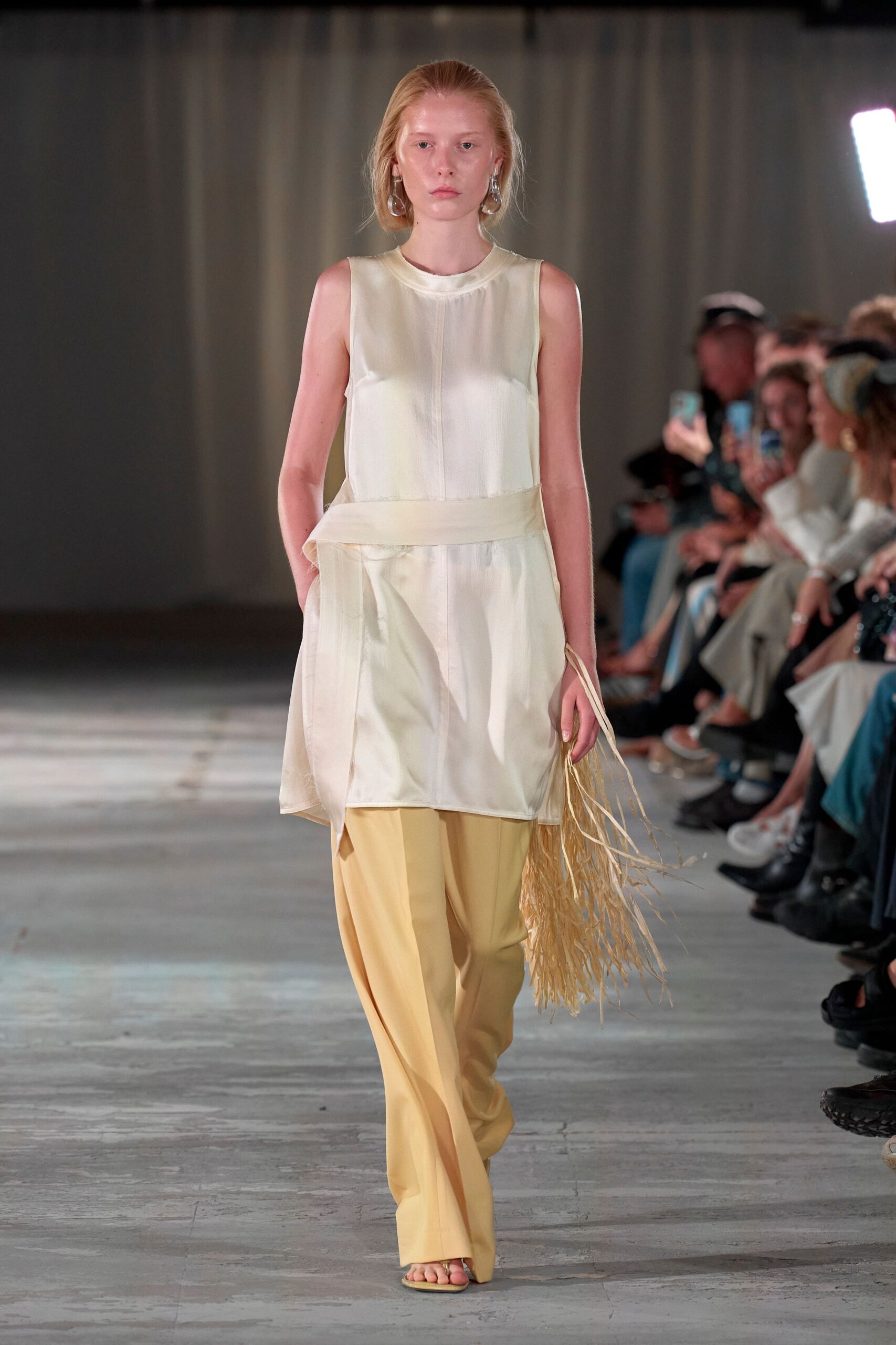 yellow silk relaxed straight-leg pants