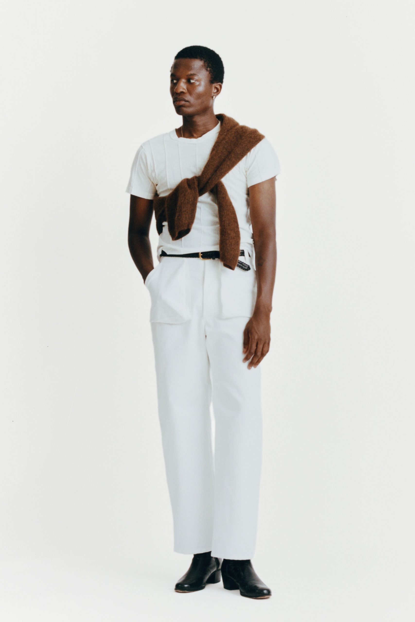 white t-shirt tailored pants