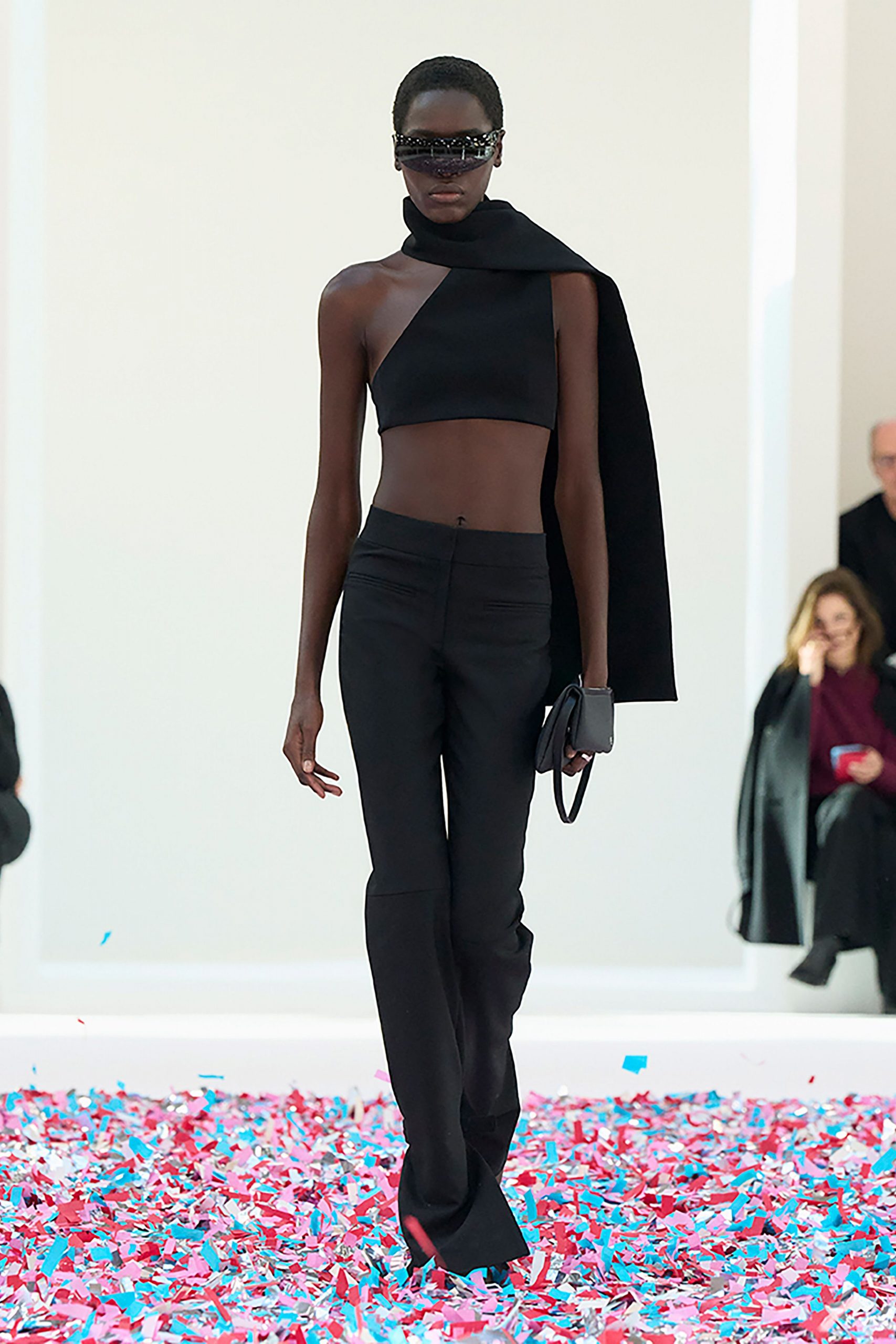black cotton fitted flared pants