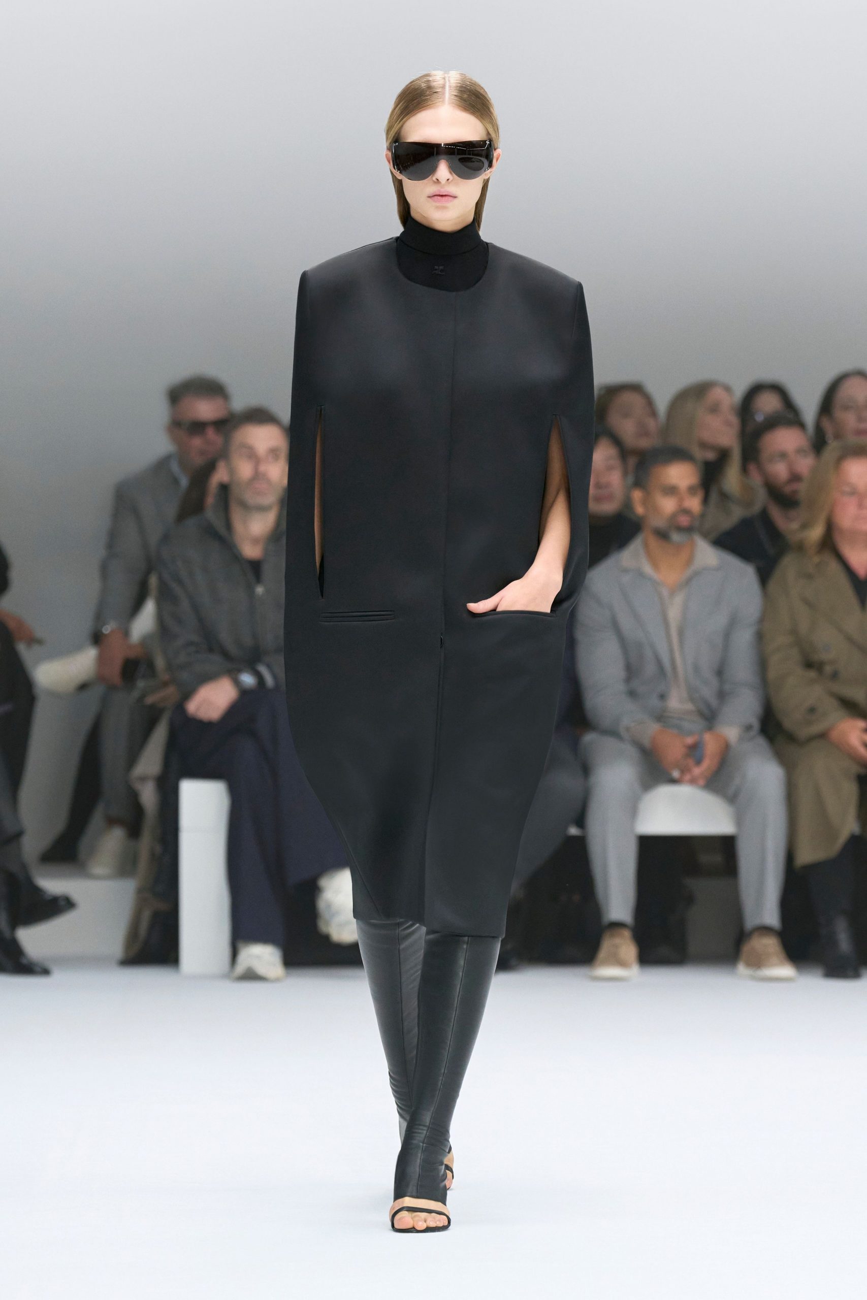 black cotton sleeveless high-neck relaxed pockets cape