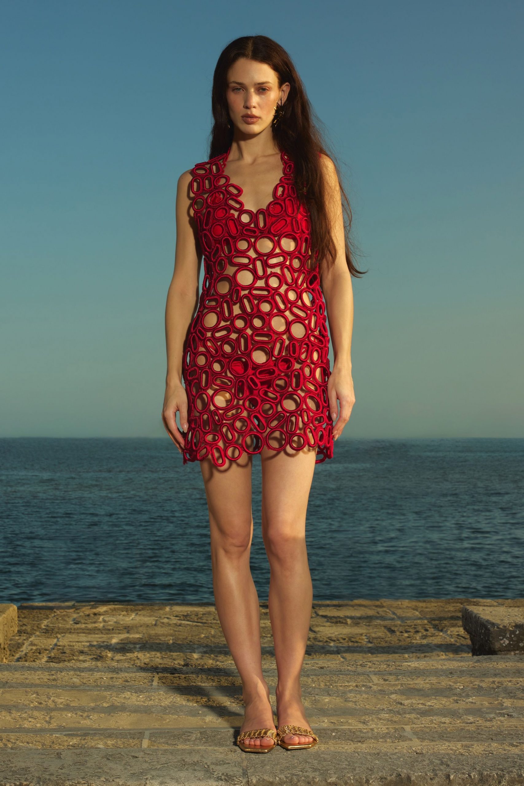 red lace cutout mini dress