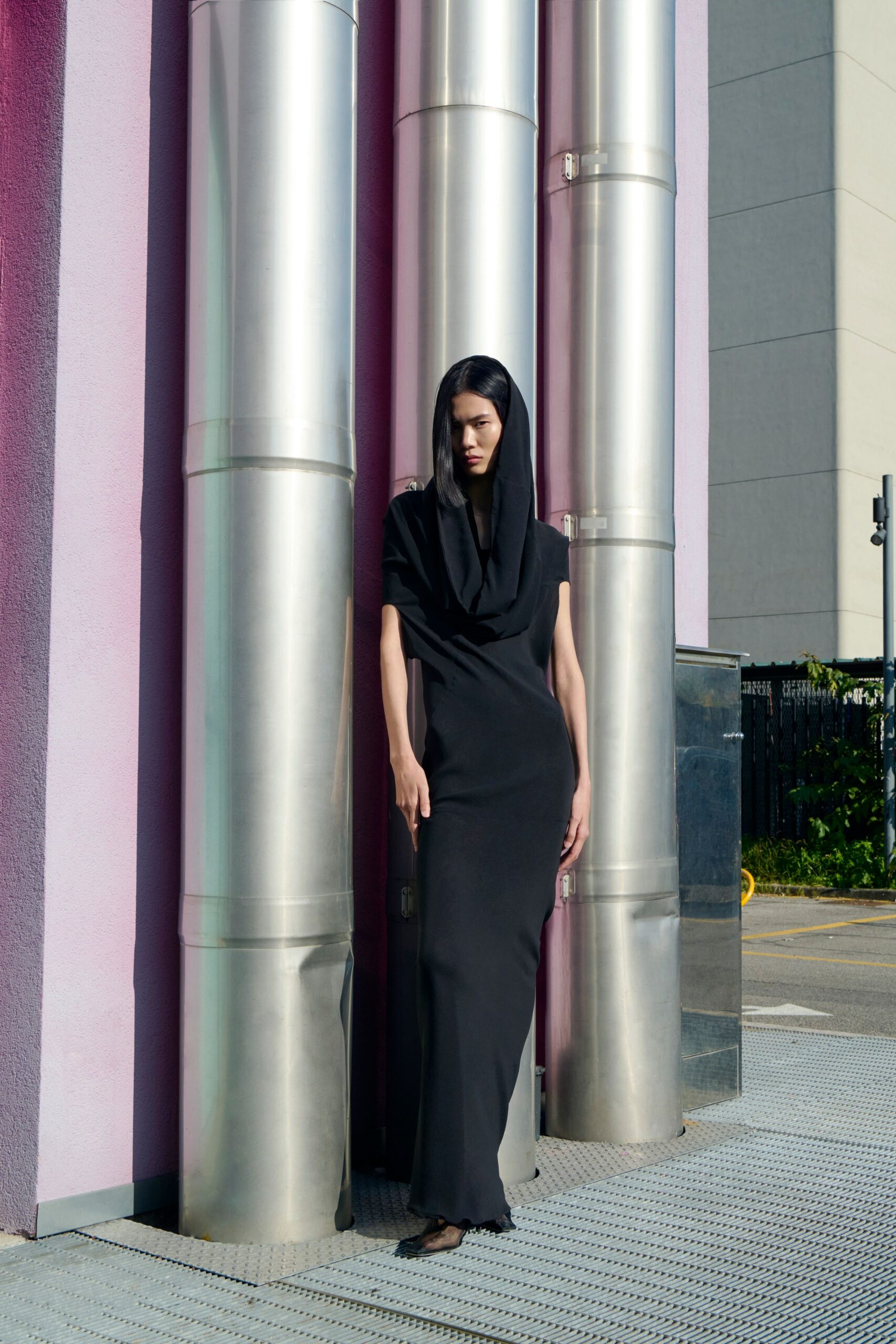 black fitted sleeveless gown