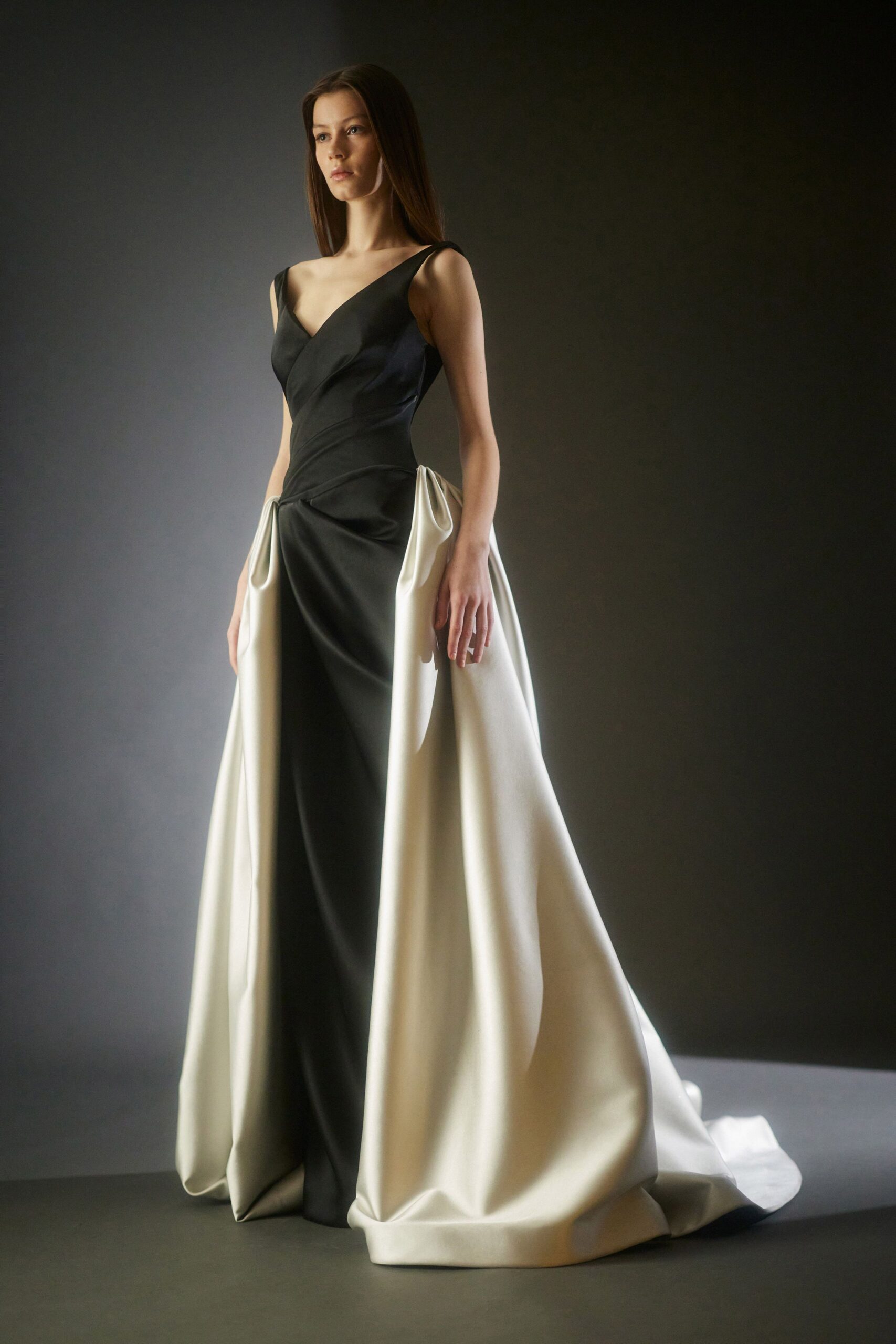 black and white silk gown