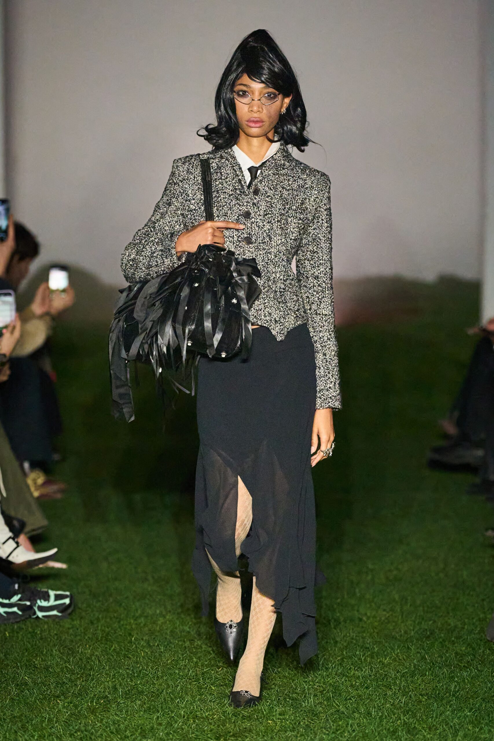 black tweed blazer and dress