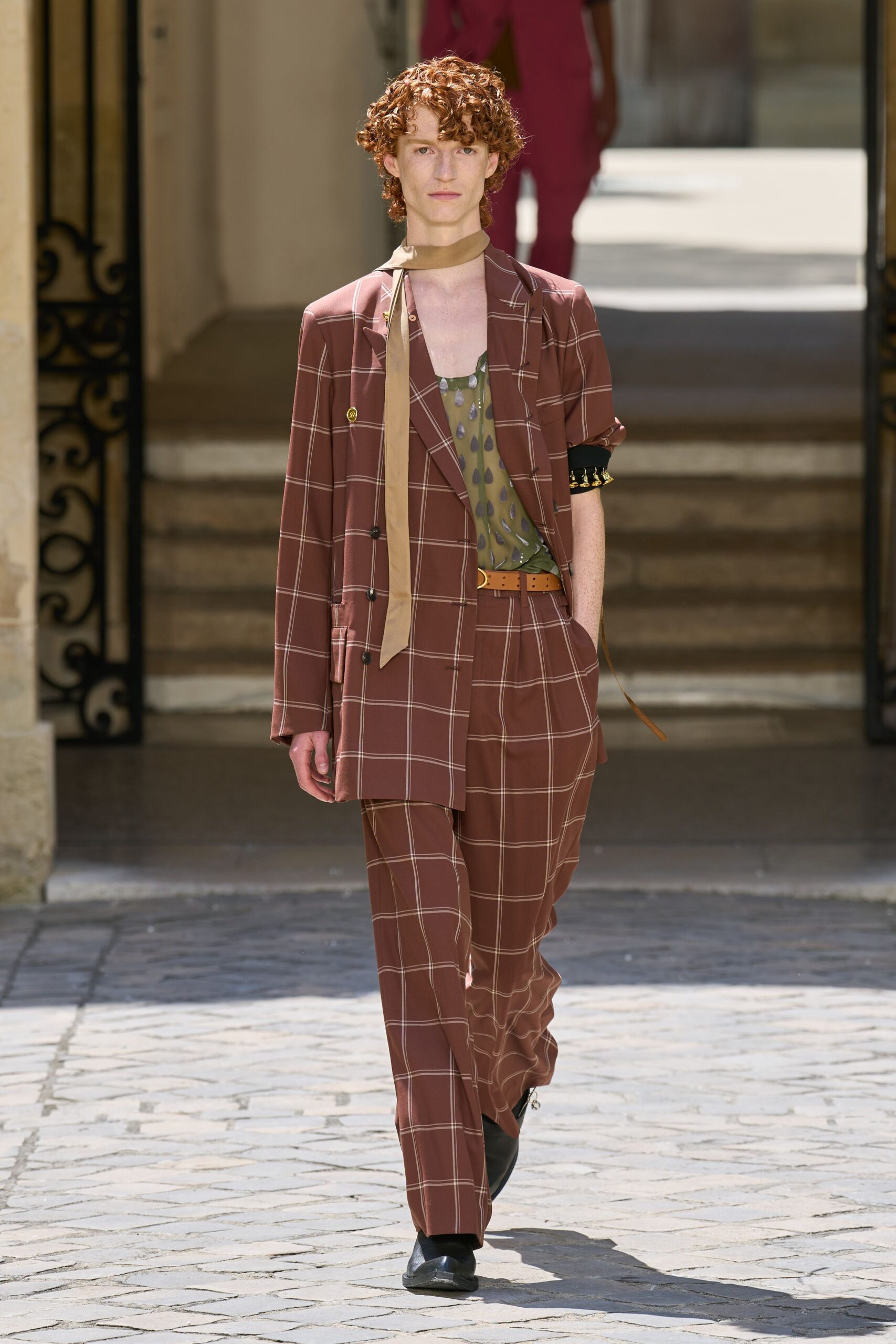 brown checked tailored suit