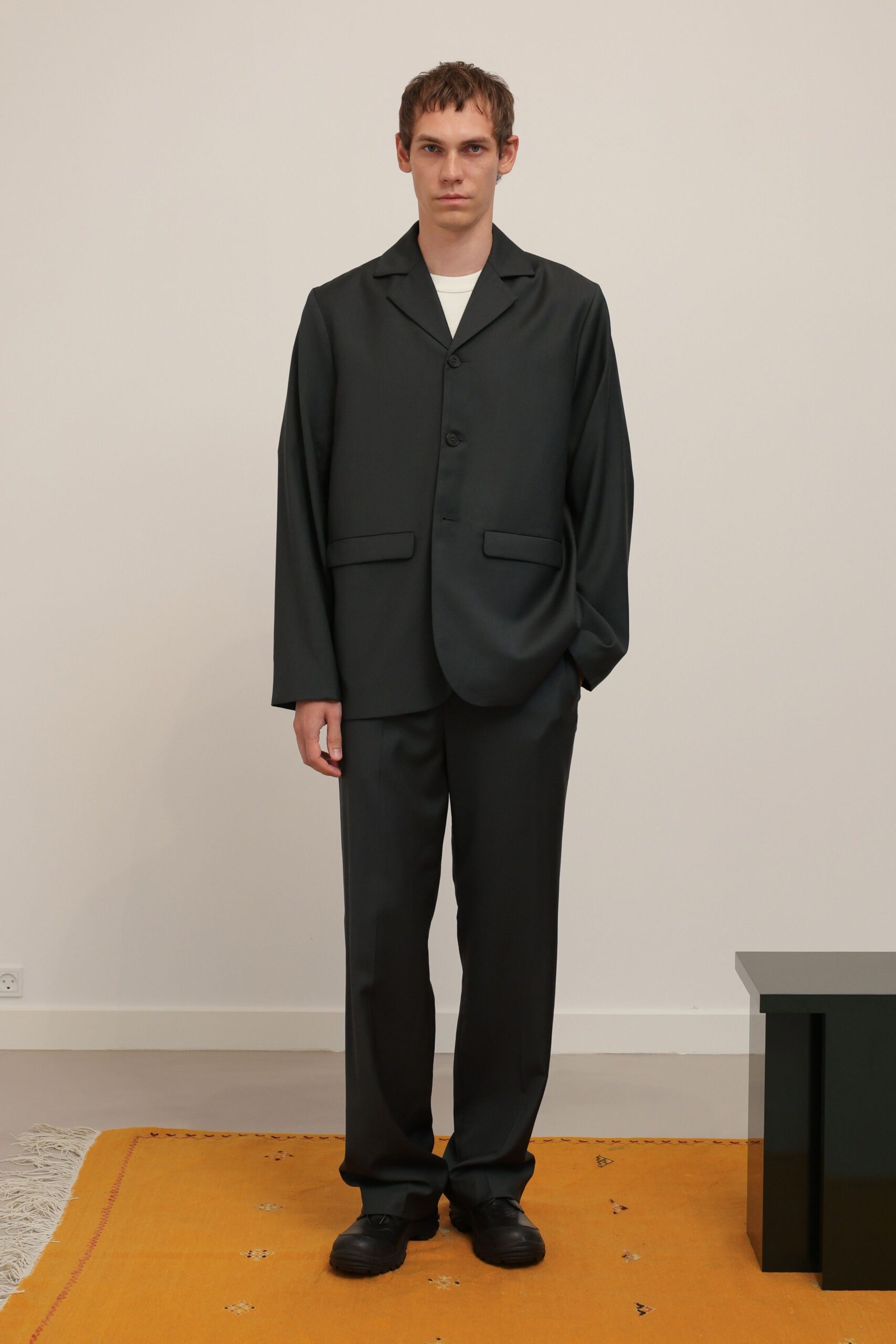 black suit with white shirt