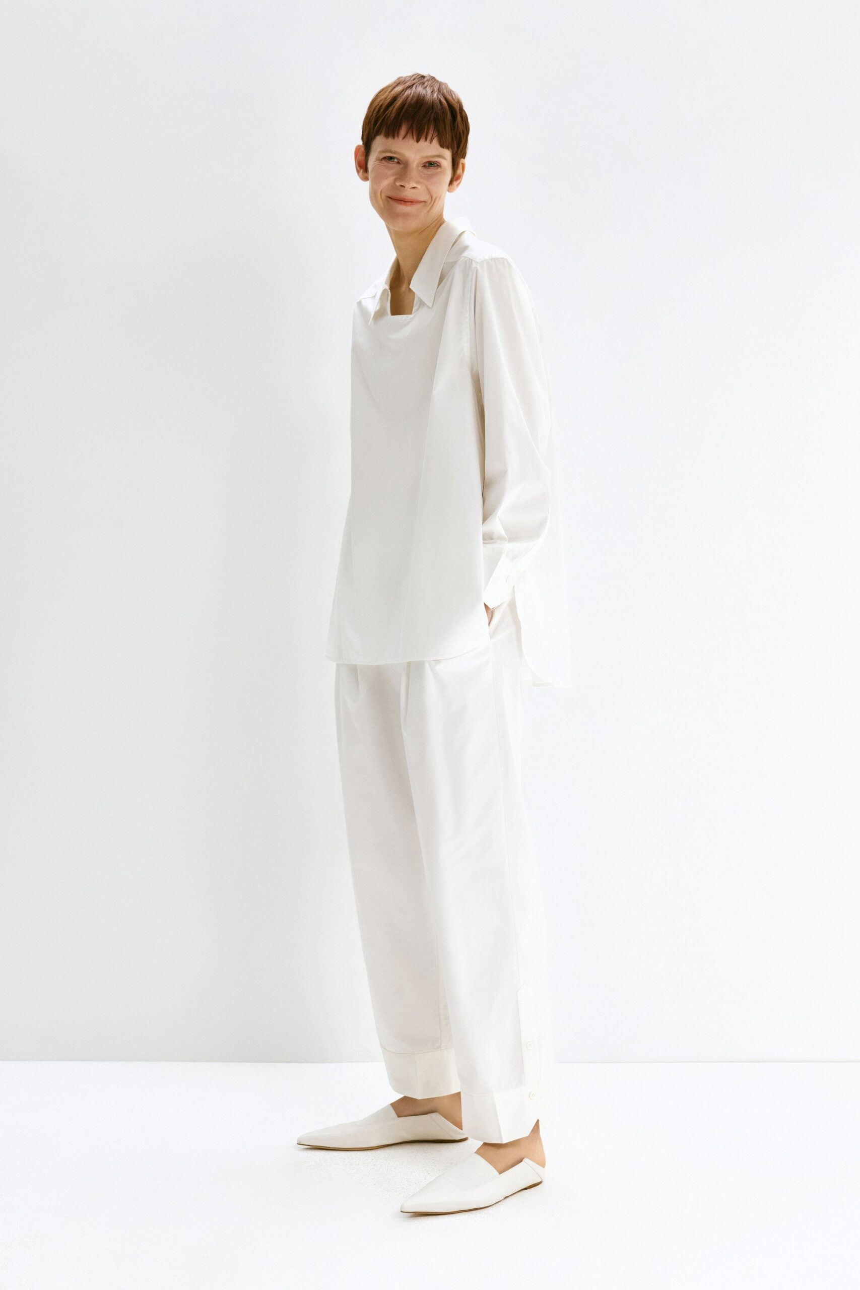 white relaxed top and pants