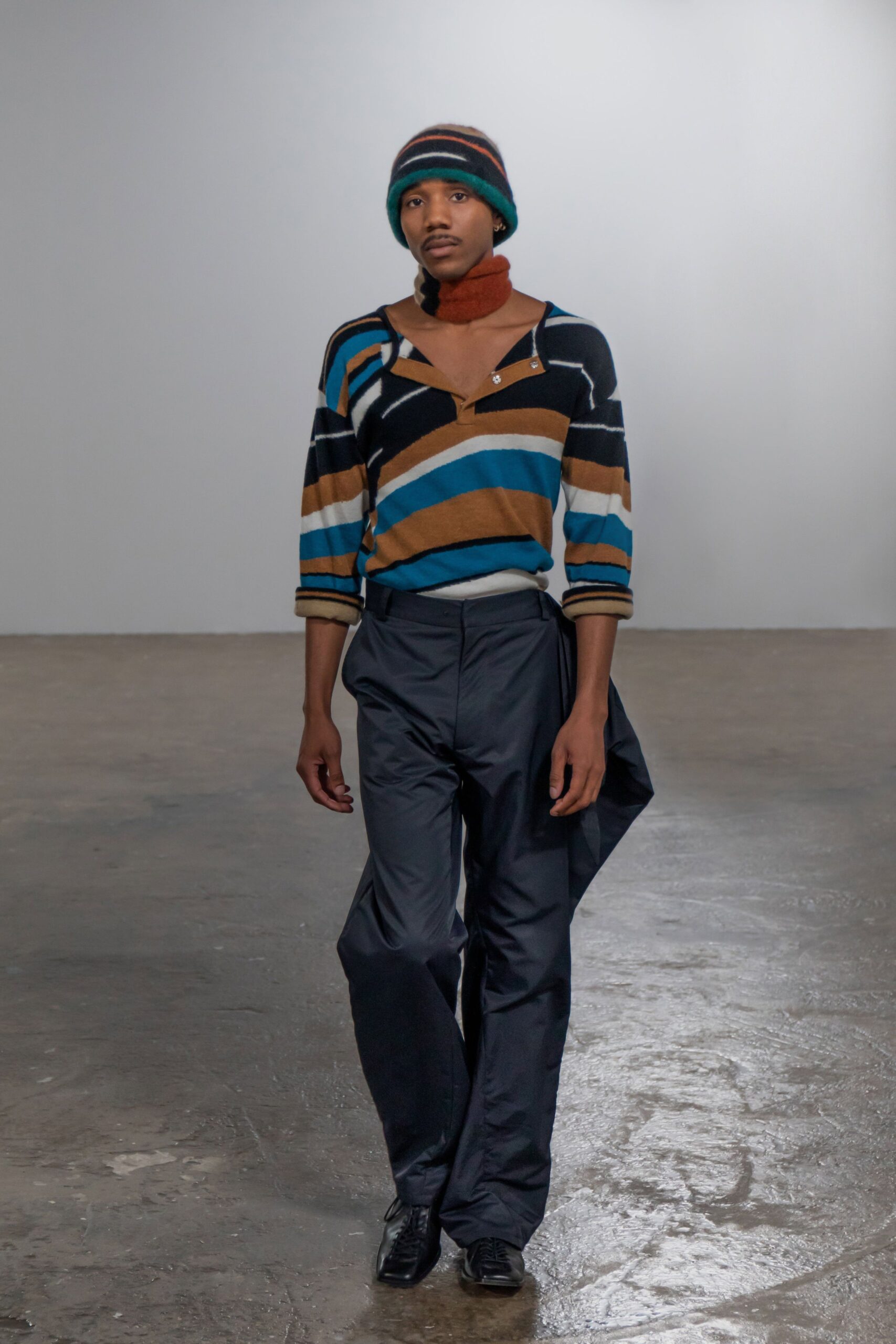 striped fitted top with relaxed pants