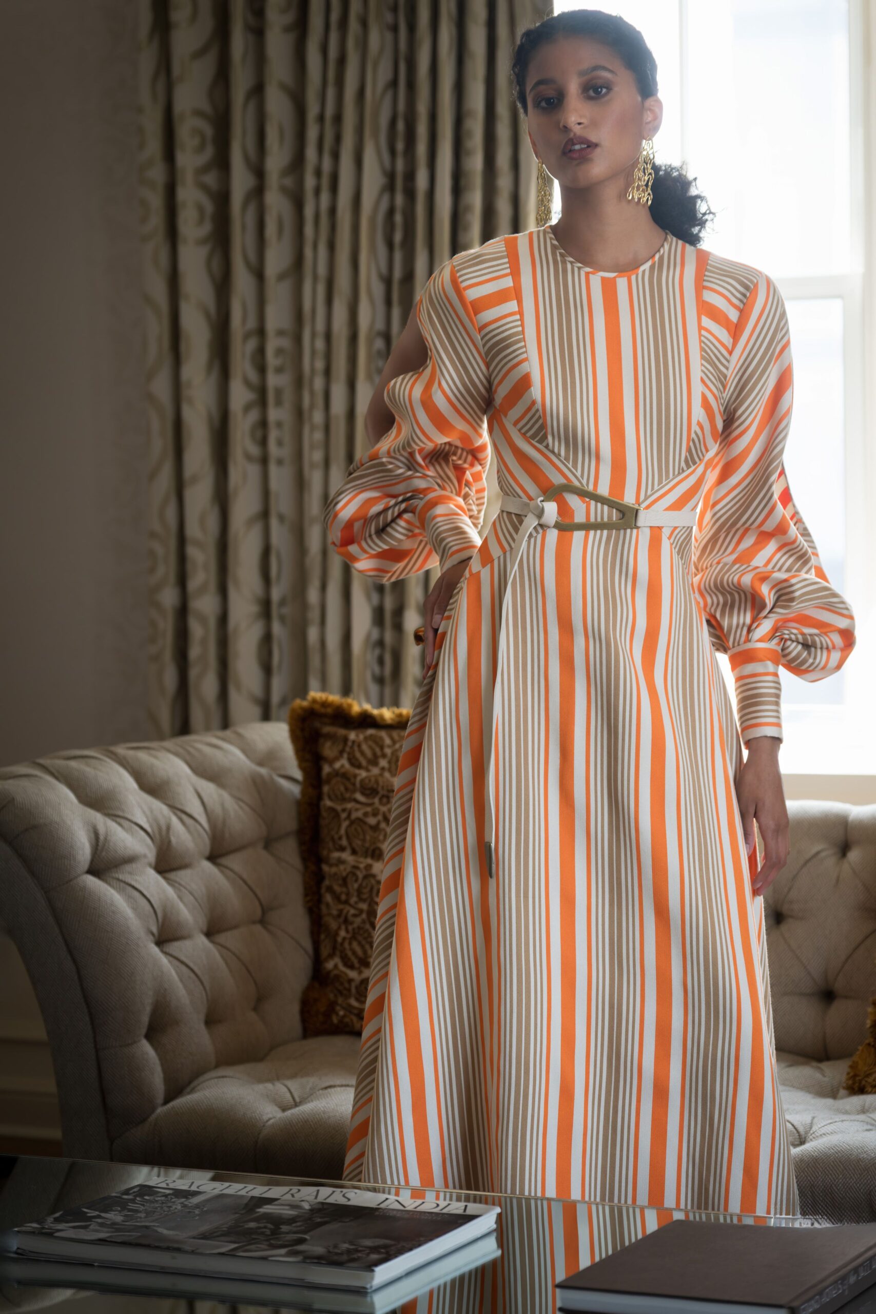 striped long-sleeve maxi dress