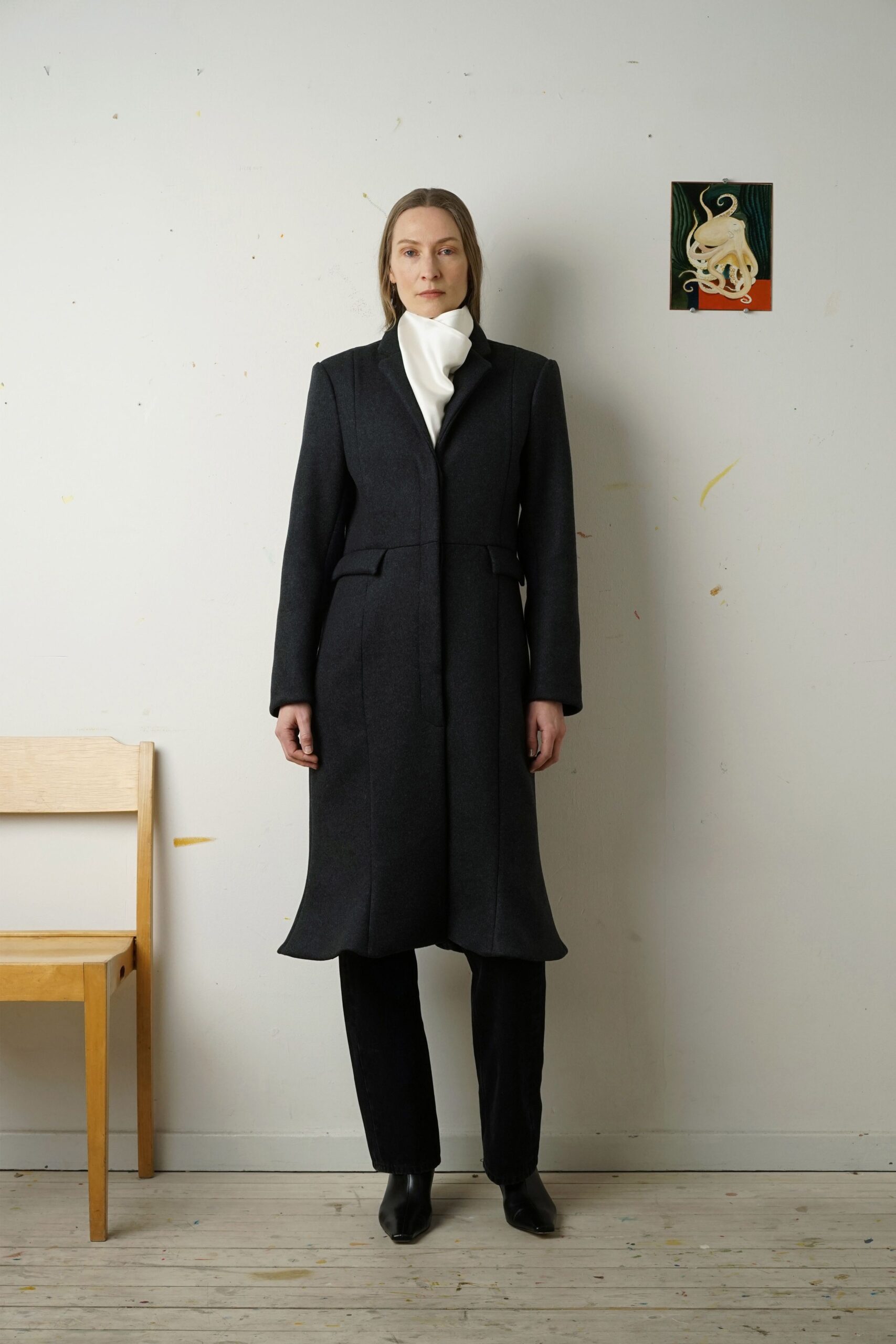 black wool tailored coat