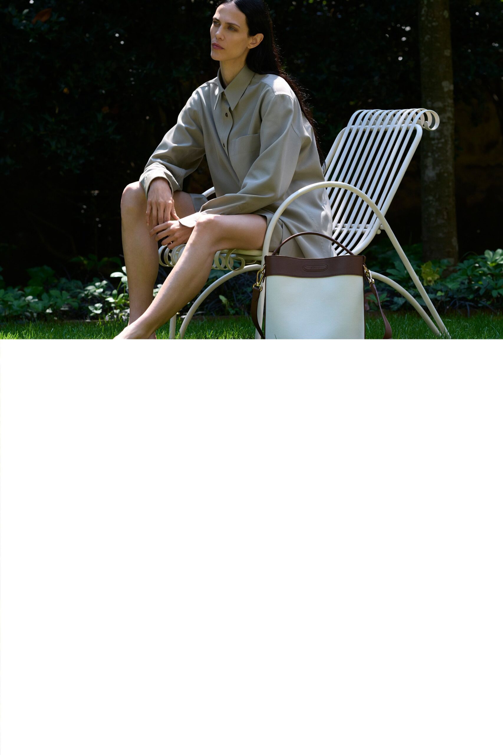 beige silk long-sleeve collared relaxed buttoned short shirt-dress