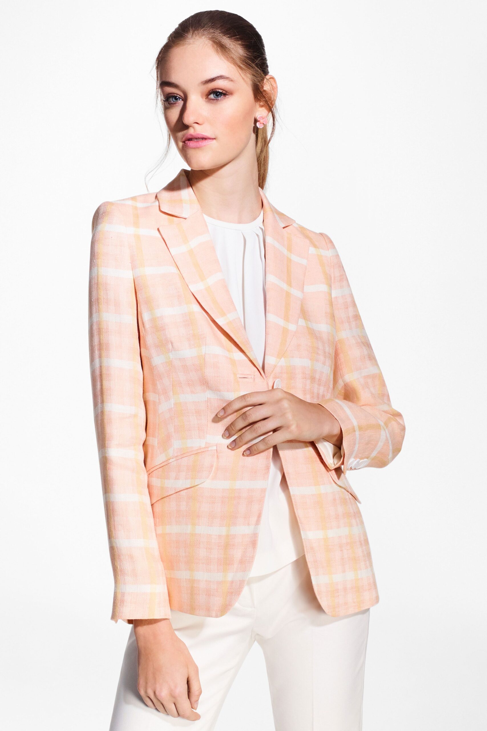 pink checked tailored blazer