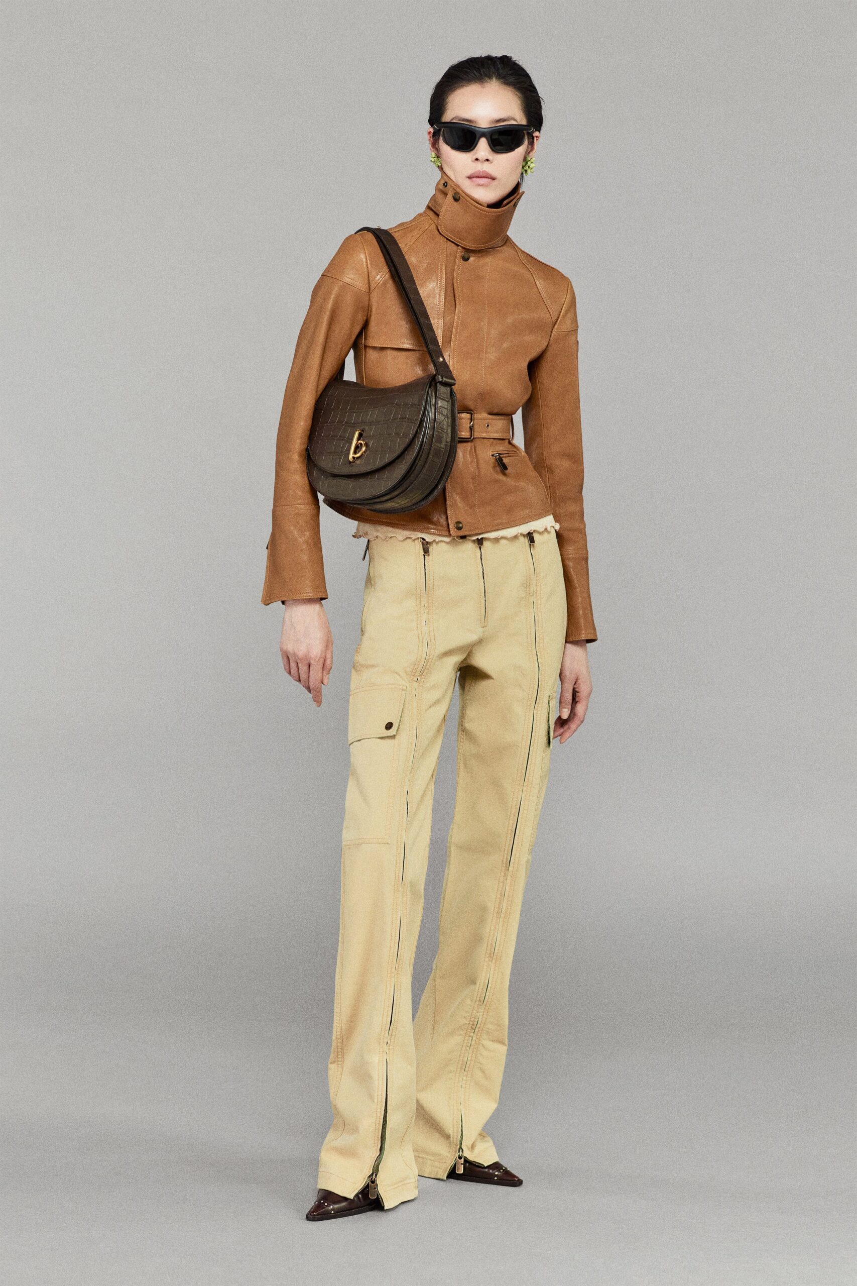 brown leather fitted jacket
