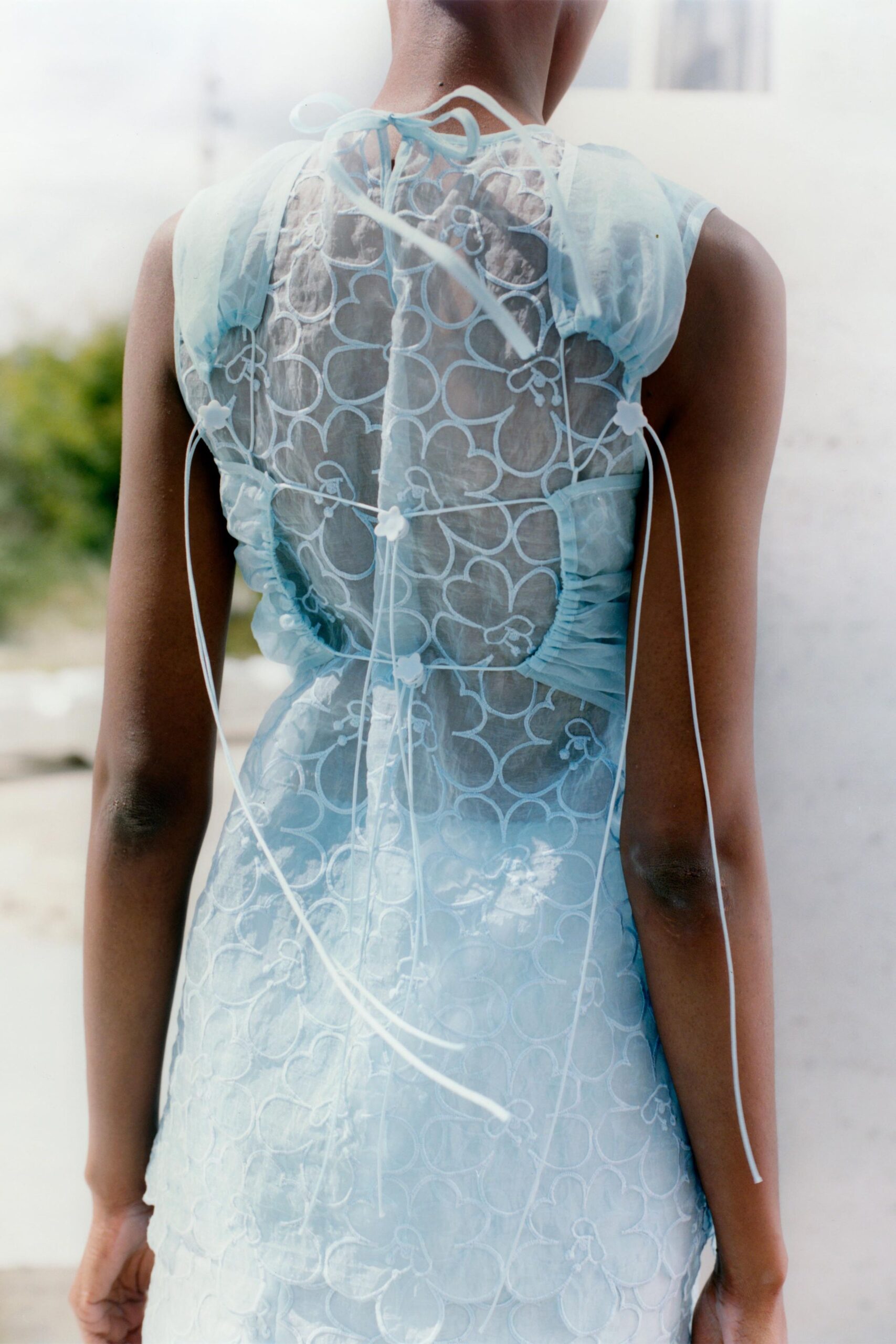 sheer blue patterned dress