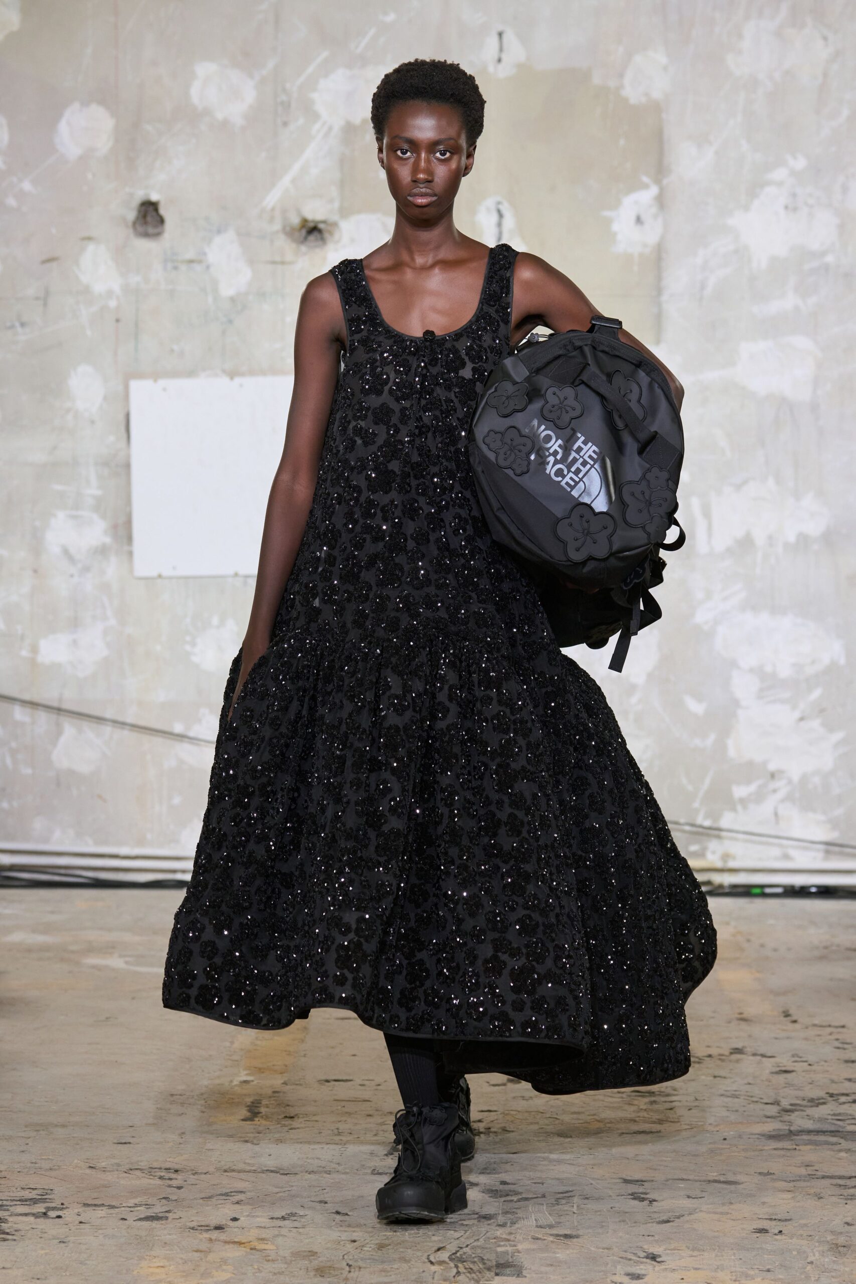 black maxi dress with bag