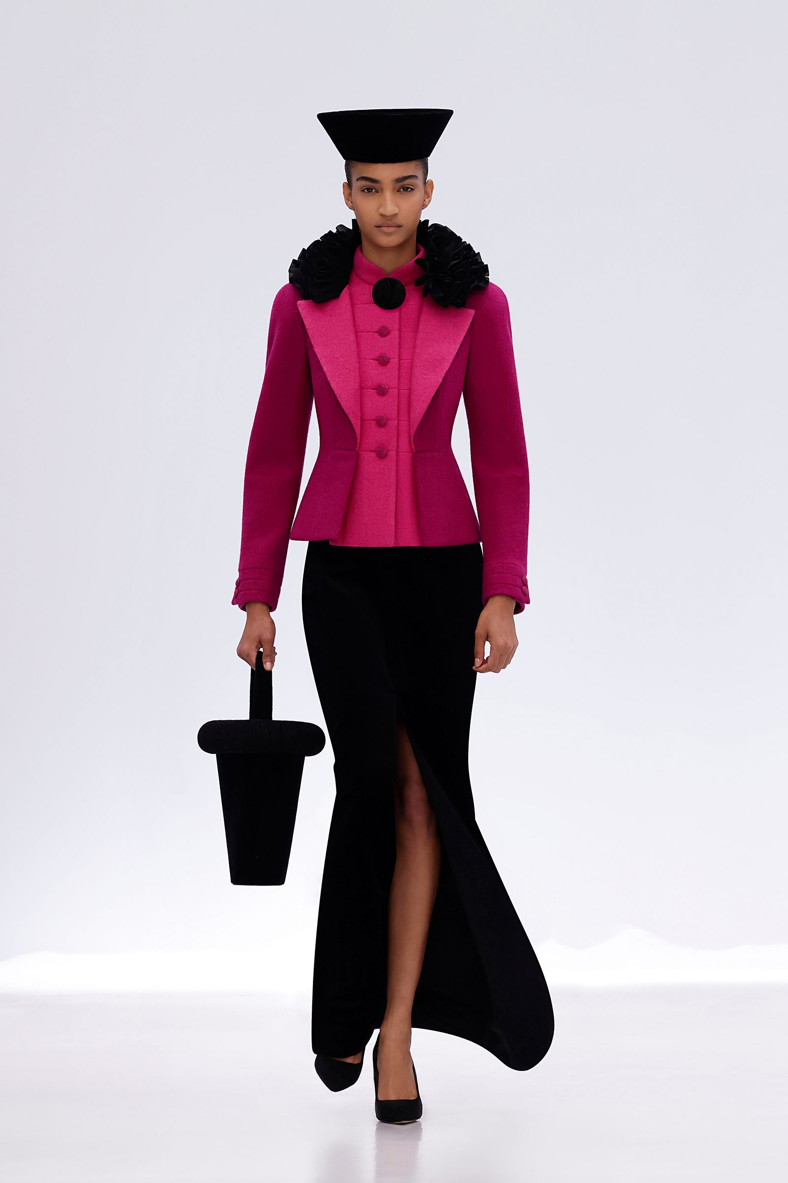 black wool slit fitted high-waisted straight-leg maxi skirt