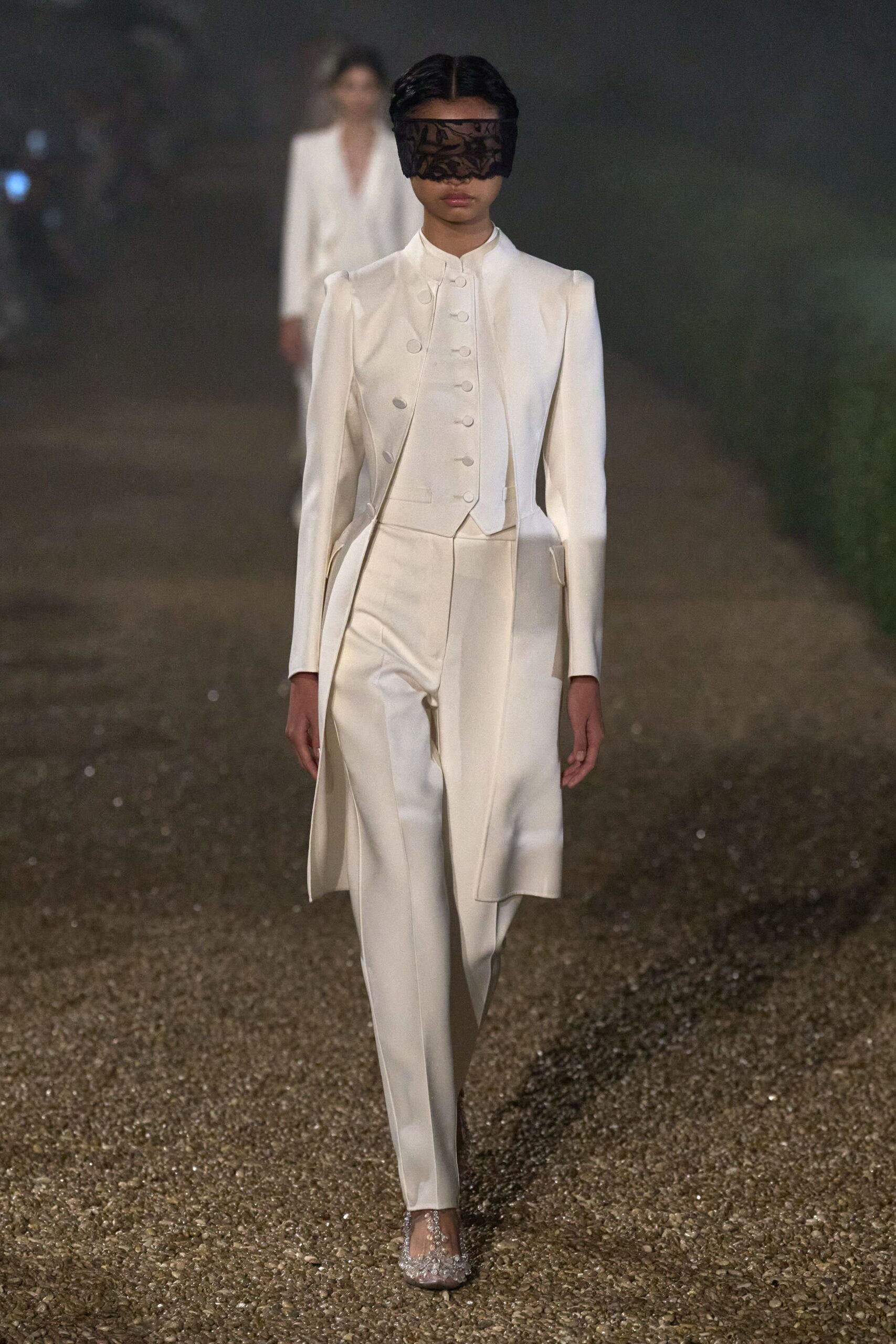 ivory wool long-sleeve high-neck tailored buttoned layered coat