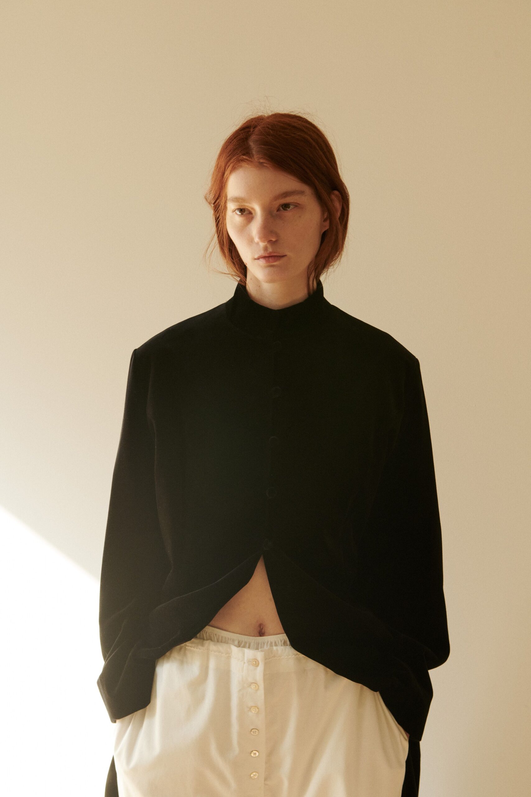 black velvet long-sleeve collared relaxed buttoned jacket