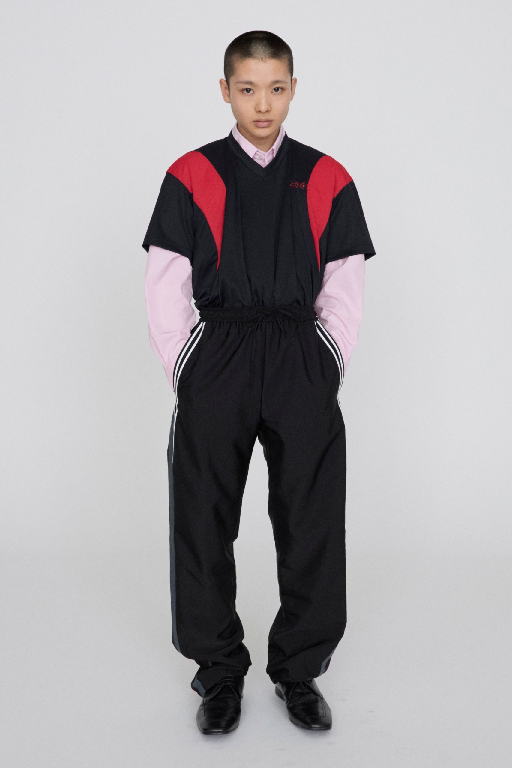 black and red relaxed top with pants