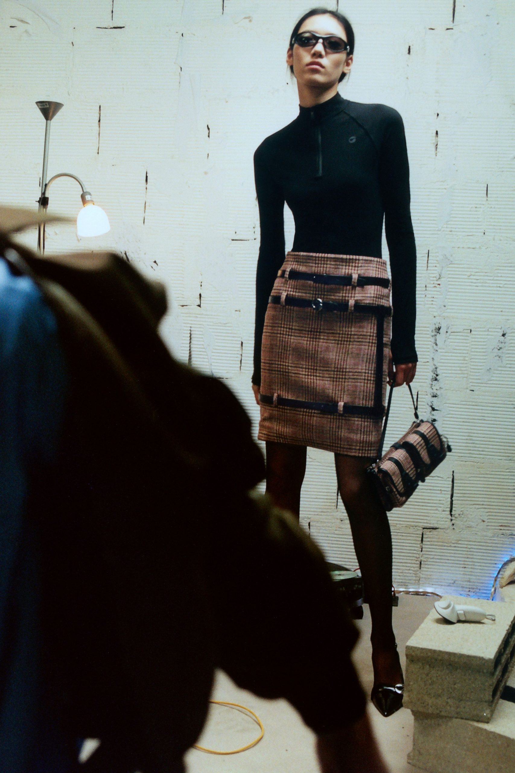 brown leather striped bag