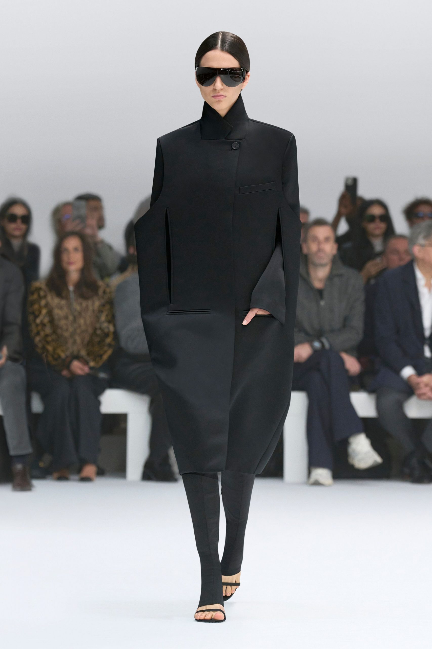 oversized black coat with fitted pants