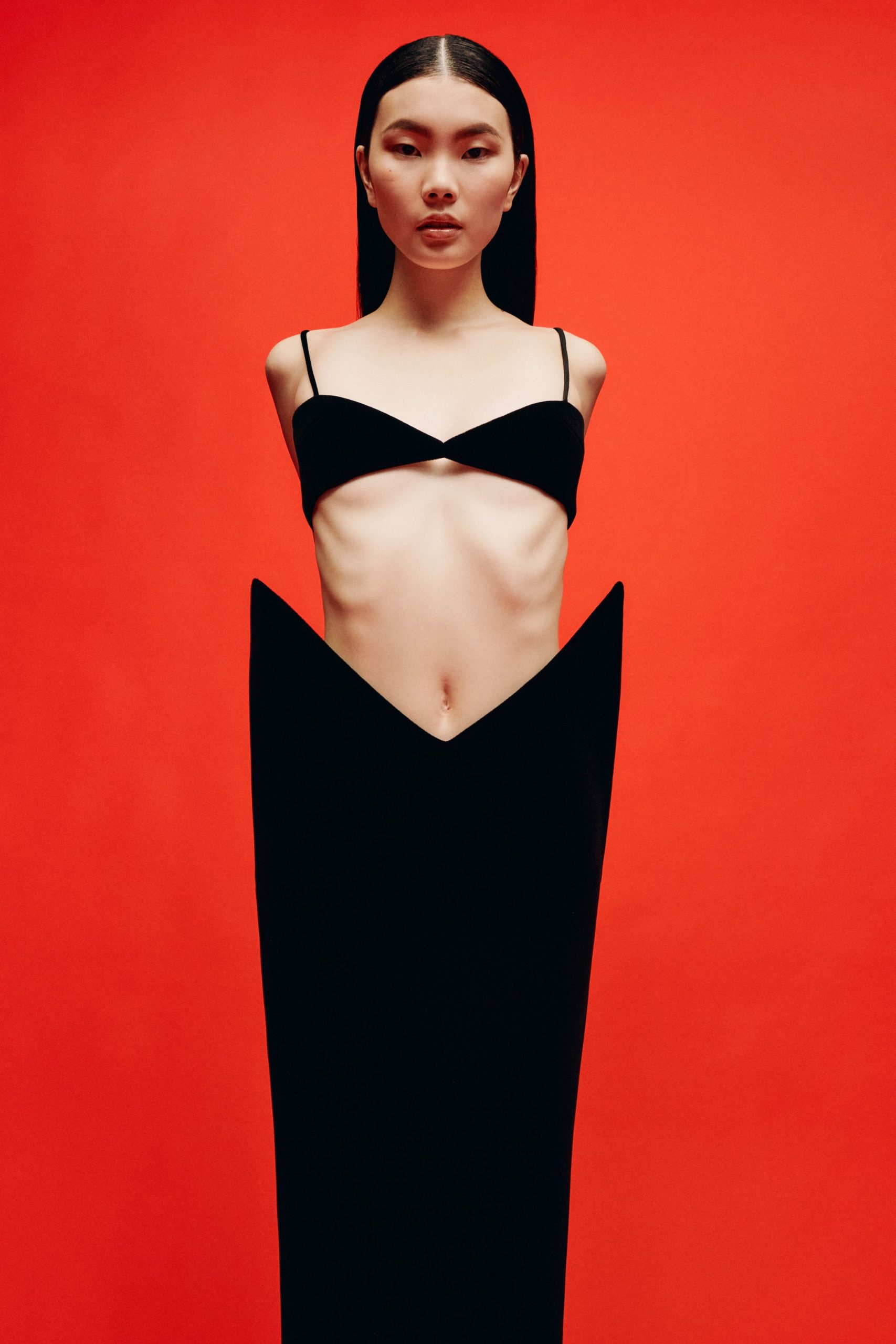 black silk sleeveless asymmetric dress