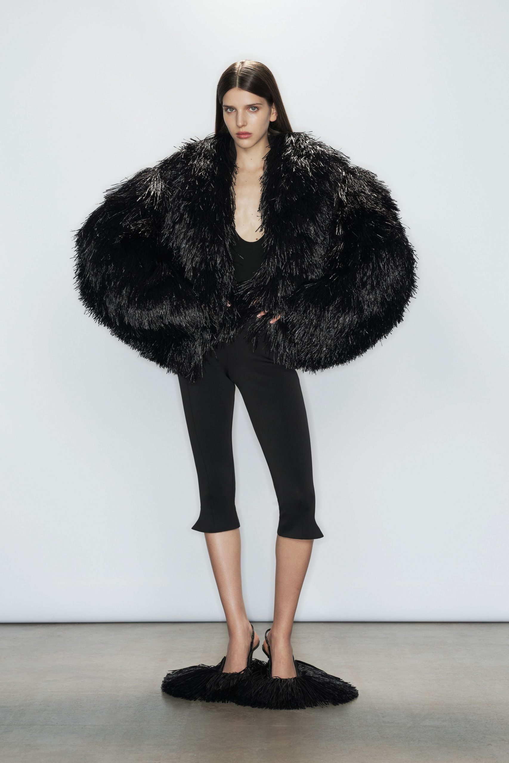 black oversized fur coat