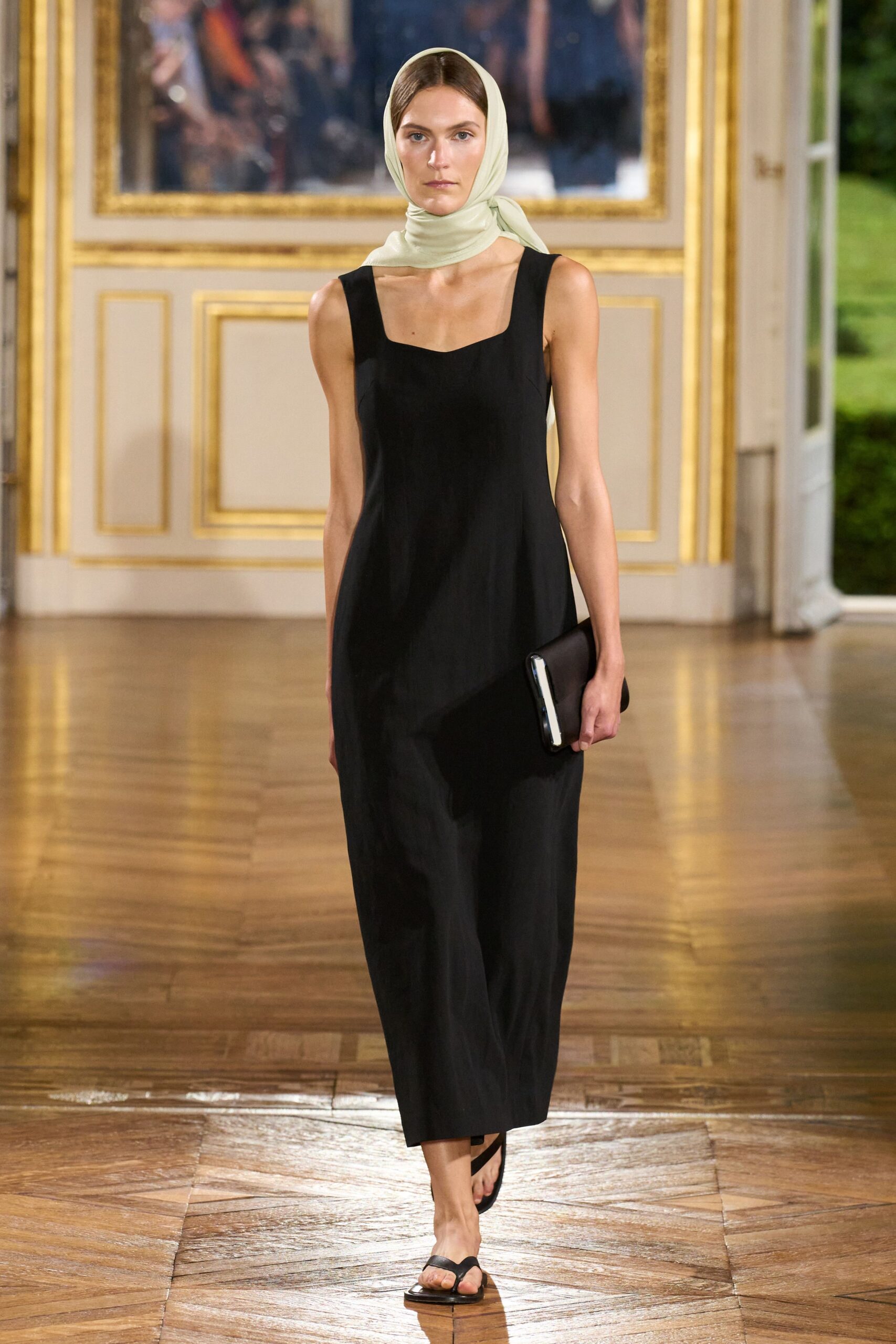 black midi dress with scarf