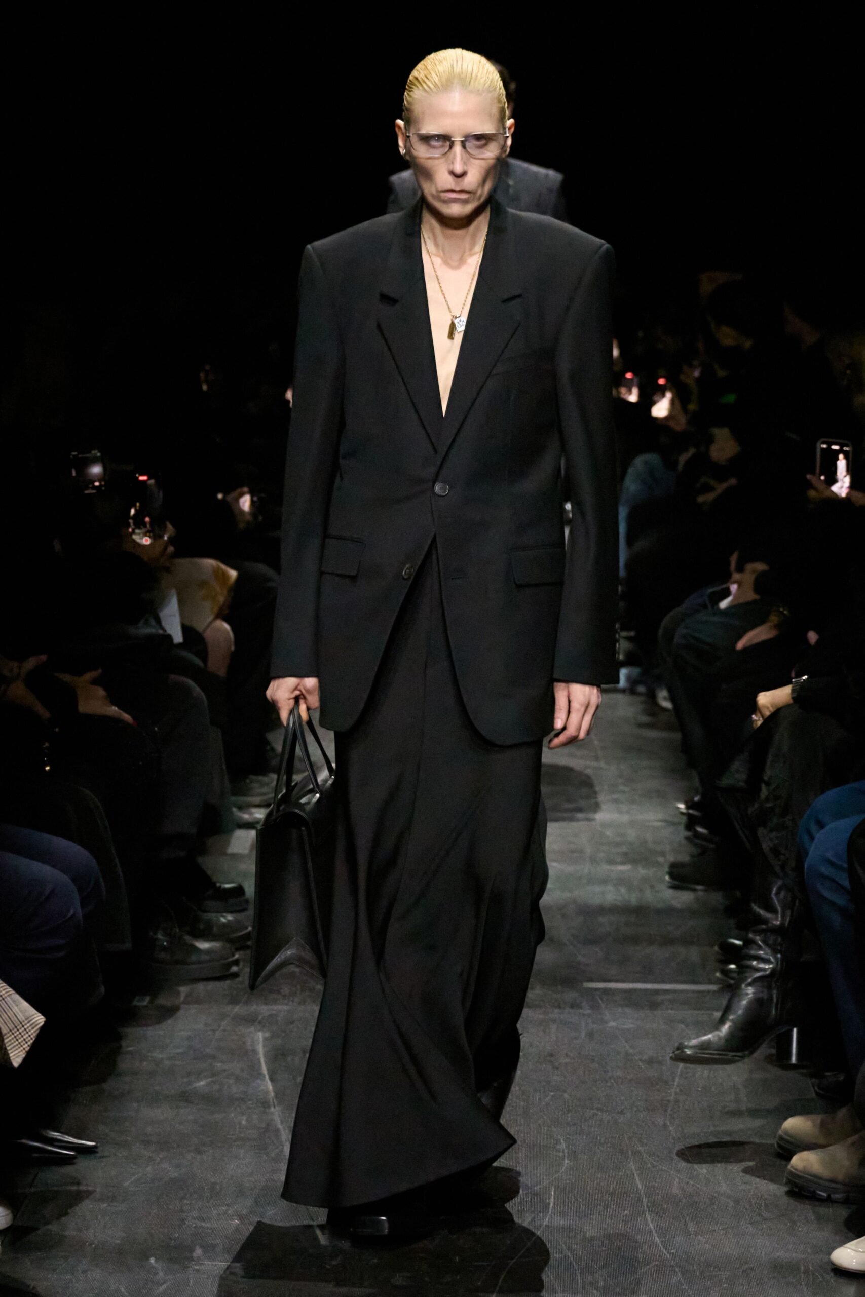 black tailored blazer and gown