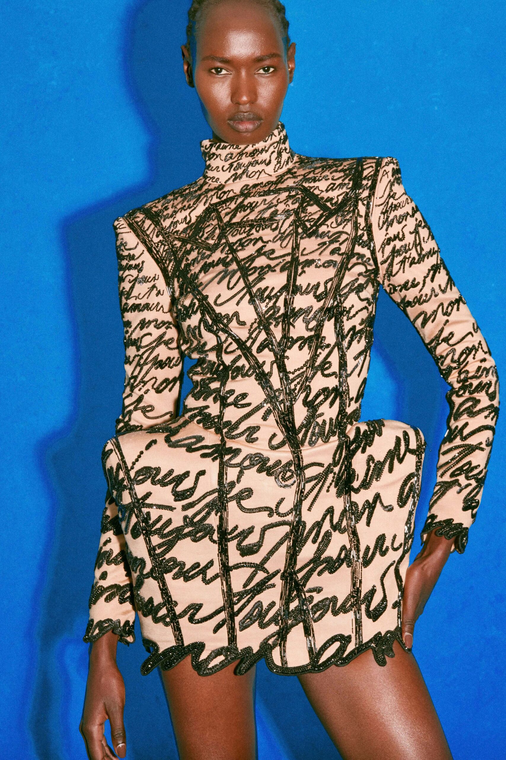 beige embroidered fitted blazer