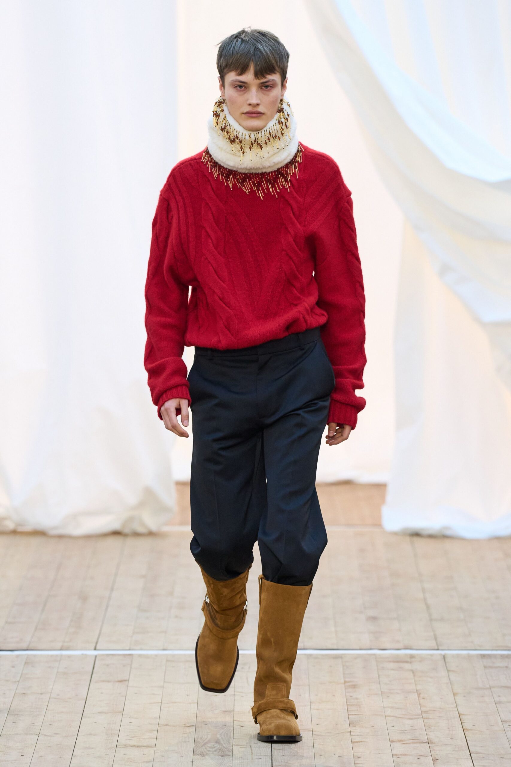 red wool sweater with scarf